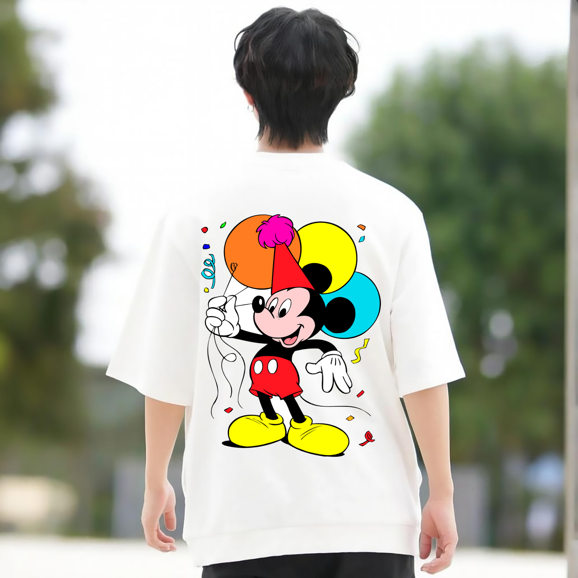 ミッキーマウス Mickey Mouse 綿100％ メンズ半袖Tシャツ（バックプリント） 通気性