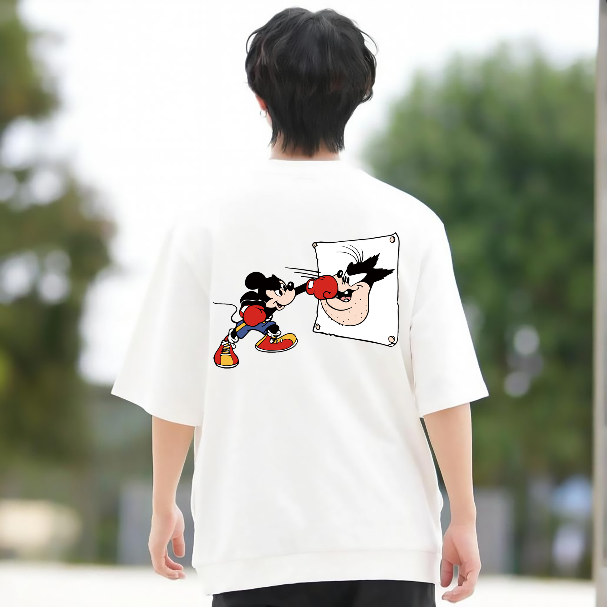 ミッキーマウス Mickey Mouse 綿100％ メンズ半袖Tシャツ（バックプリント） 通気性