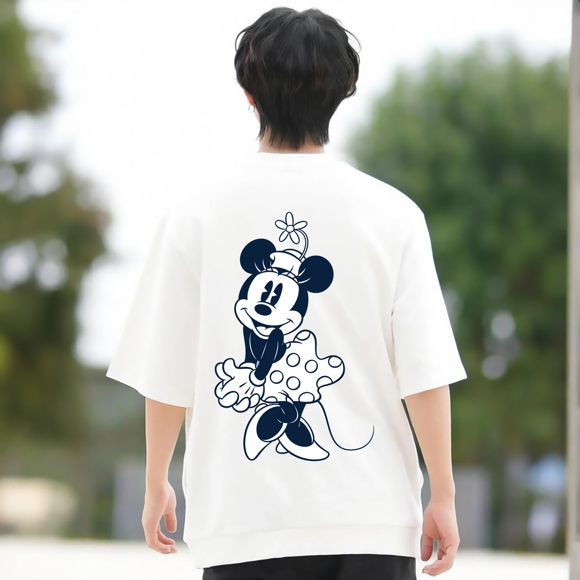 ミッキーマウス Mickey Mouse 綿100％ メンズ半袖Tシャツ（バックプリント） 通気性