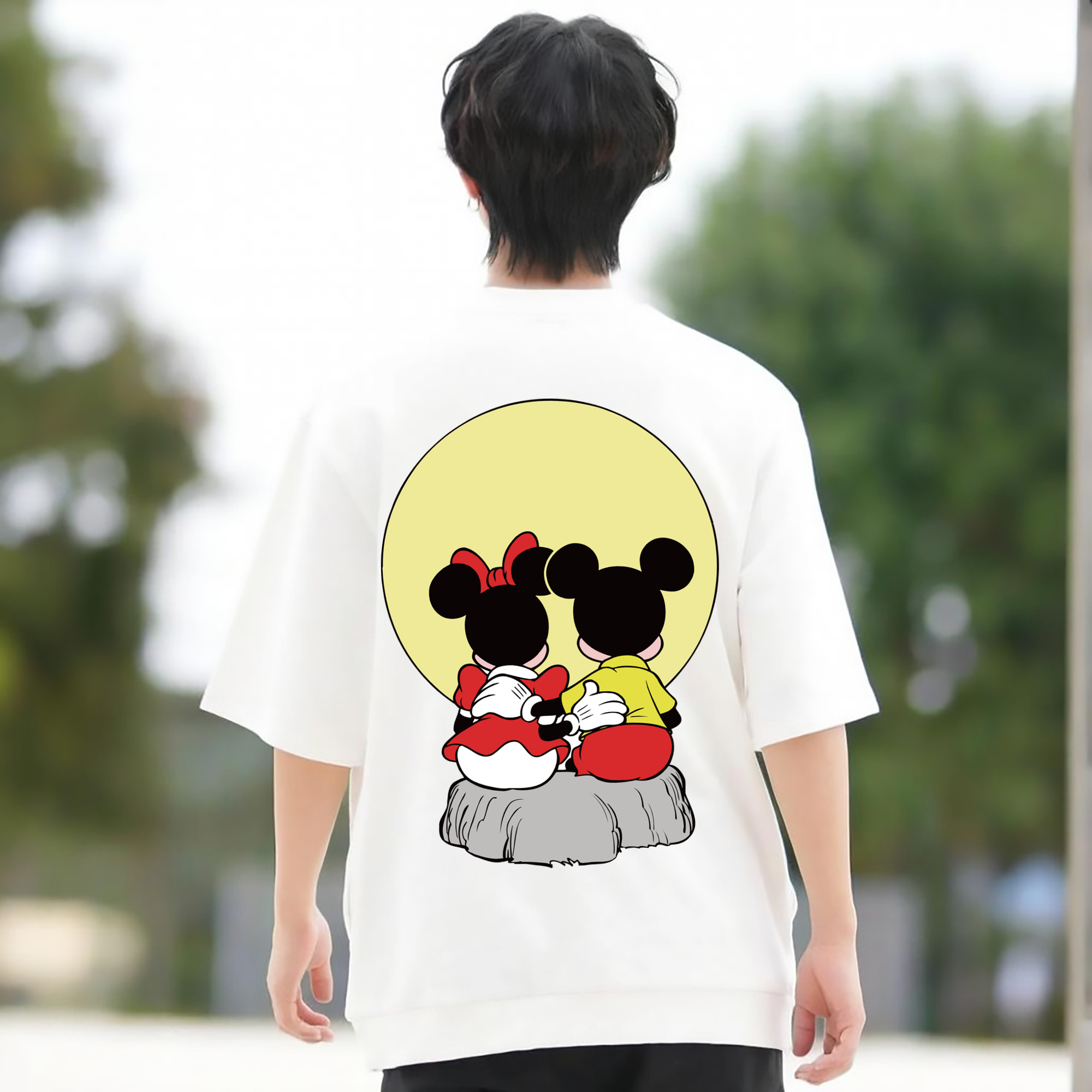 ミッキーマウス Mickey Mouse 綿100％ メンズ半袖Tシャツ（バックプリント） 通気性