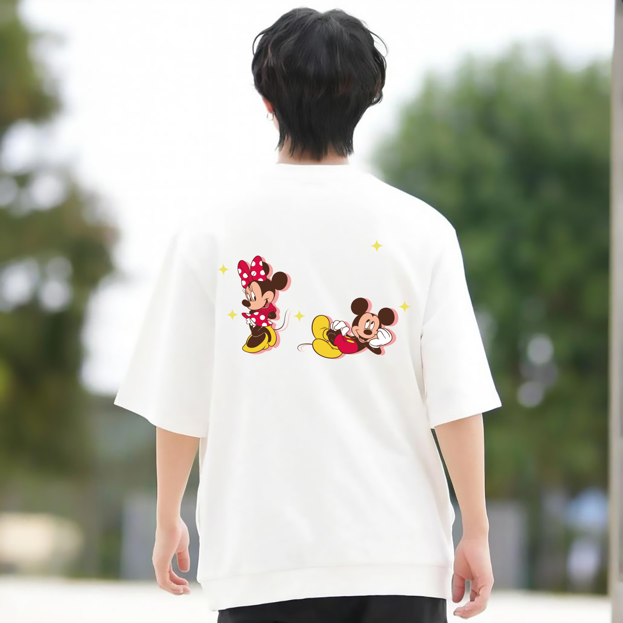 ミッキーマウス Mickey Mouse 綿100％ メンズ半袖Tシャツ（バックプリント） 通気性