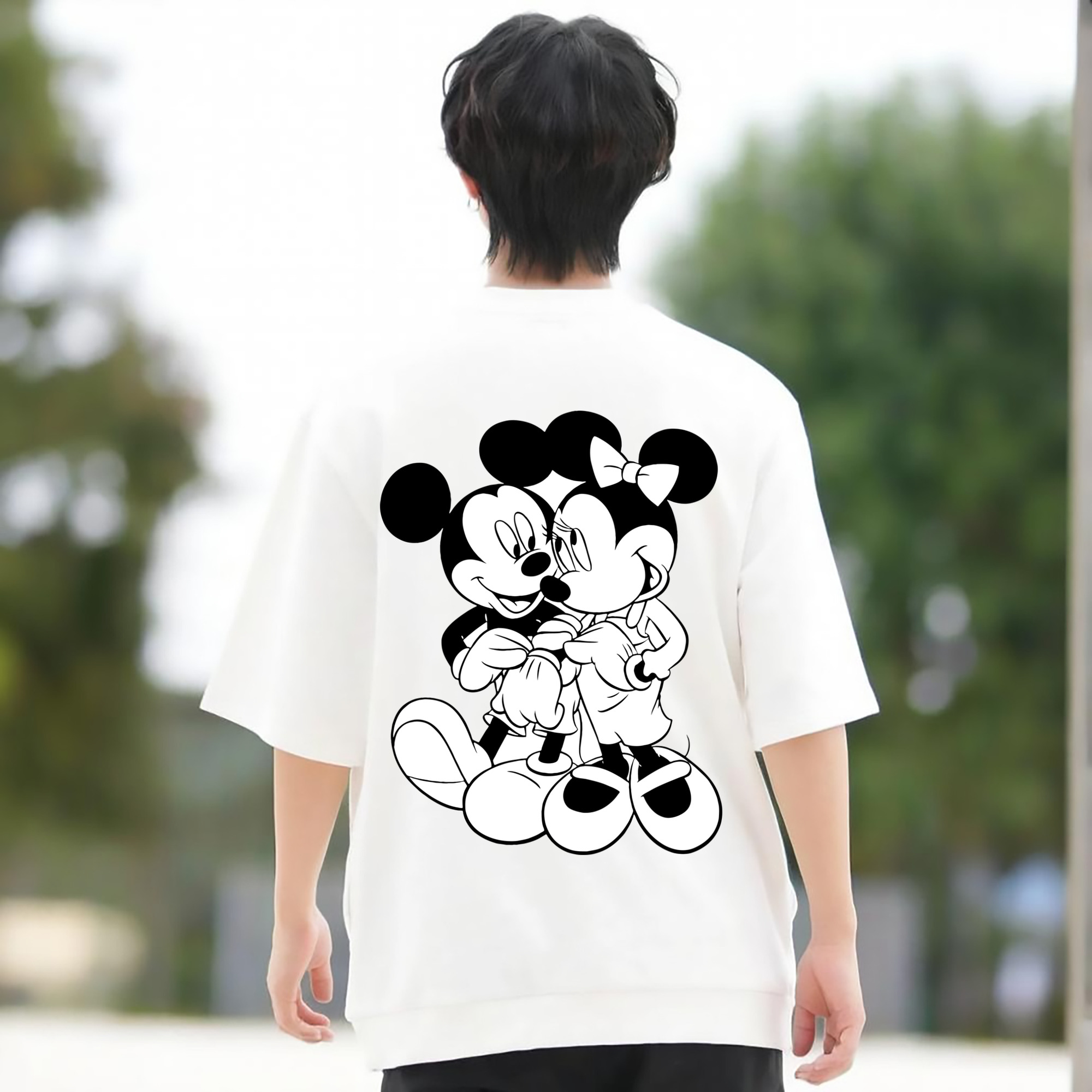 ミッキーマウス Mickey Mouse 綿100％ メンズ半袖Tシャツ（バックプリント） 通気性