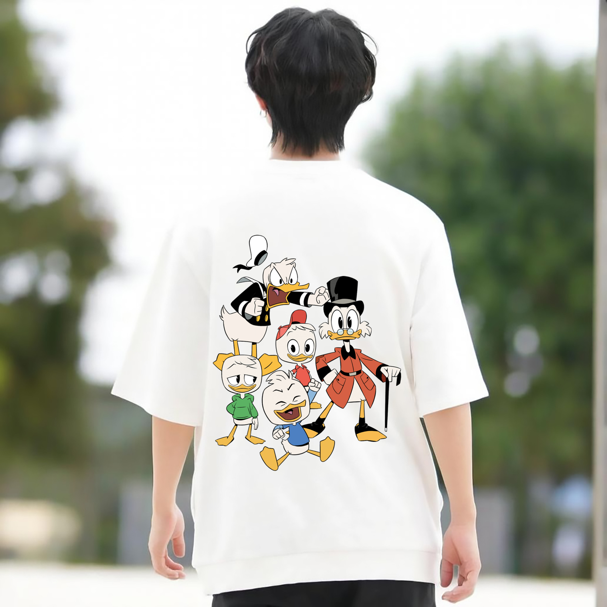 ミッキーマウス Mickey Mouse 綿100％ メンズ半袖Tシャツ（バックプリント） 通気性