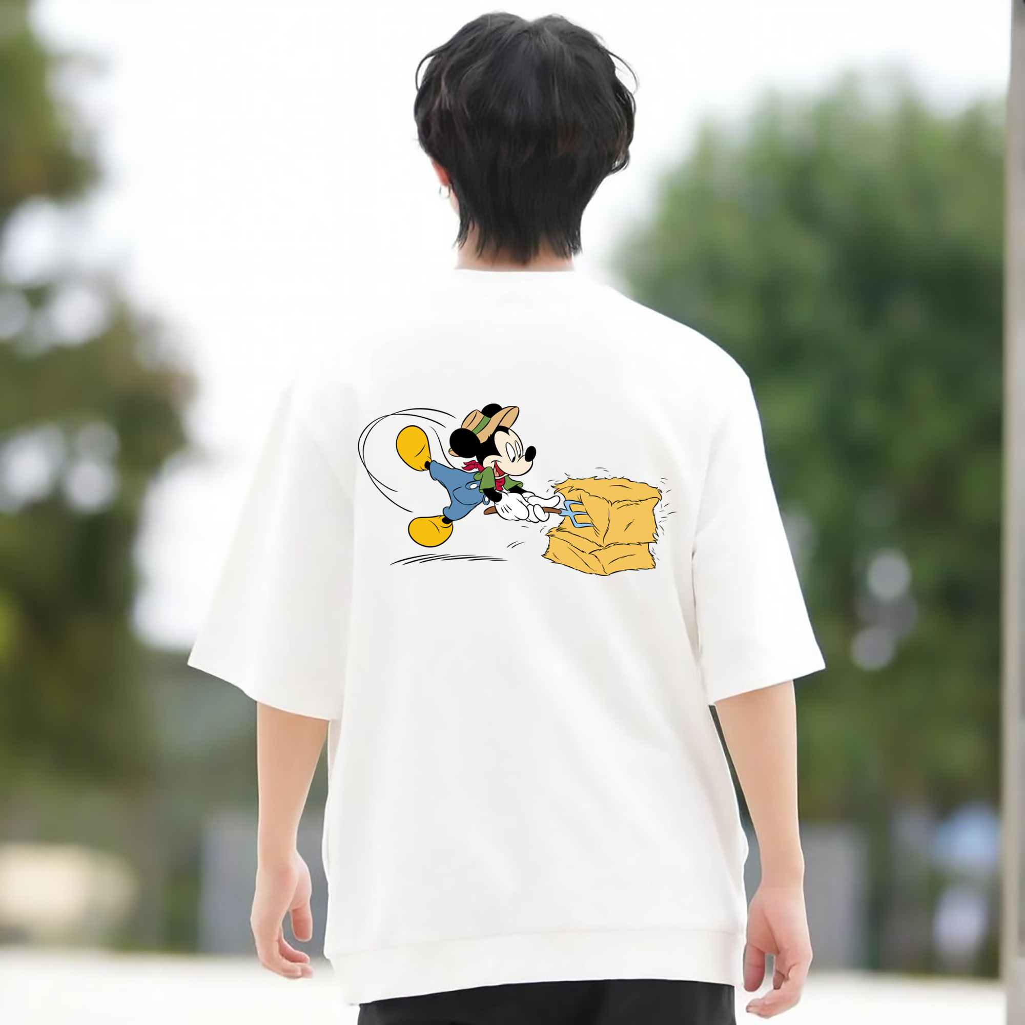 ミッキーマウス Mickey Mouse 綿100％ メンズ半袖Tシャツ（バックプリント） 通気性