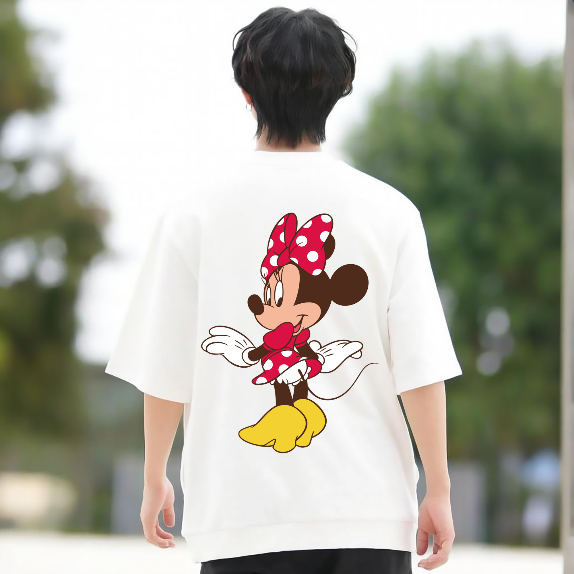 ミッキーマウス Mickey Mouse 綿100％ メンズ半袖Tシャツ（バックプリント） 通気性