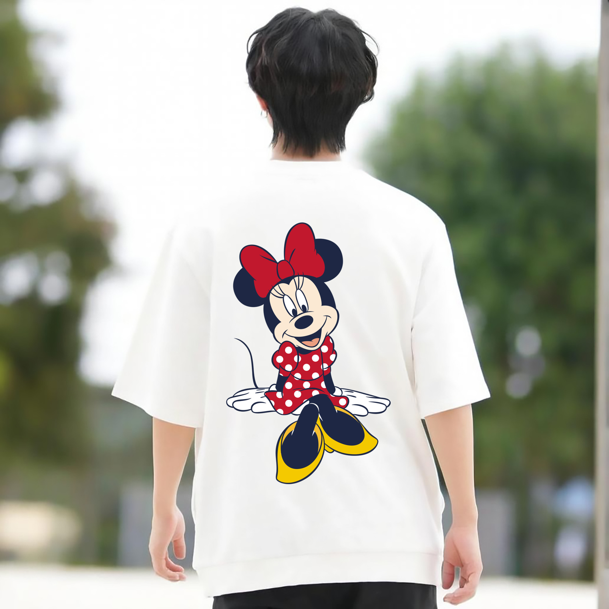 ミッキーマウス Mickey Mouse 綿100％ メンズ半袖Tシャツ（バックプリント） 通気性