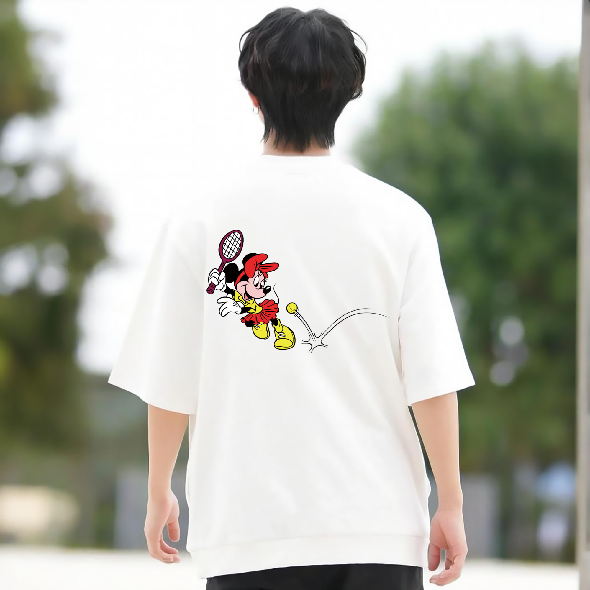 ミッキーマウス Mickey Mouse 綿100％ メンズ半袖Tシャツ（バックプリント） 通気性