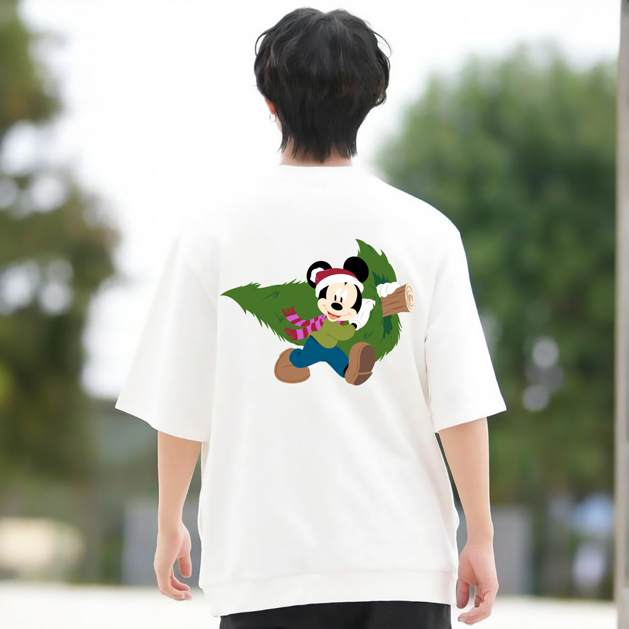ミッキーマウス Mickey Mouse 綿100％ メンズ半袖Tシャツ（バックプリント） 通気性