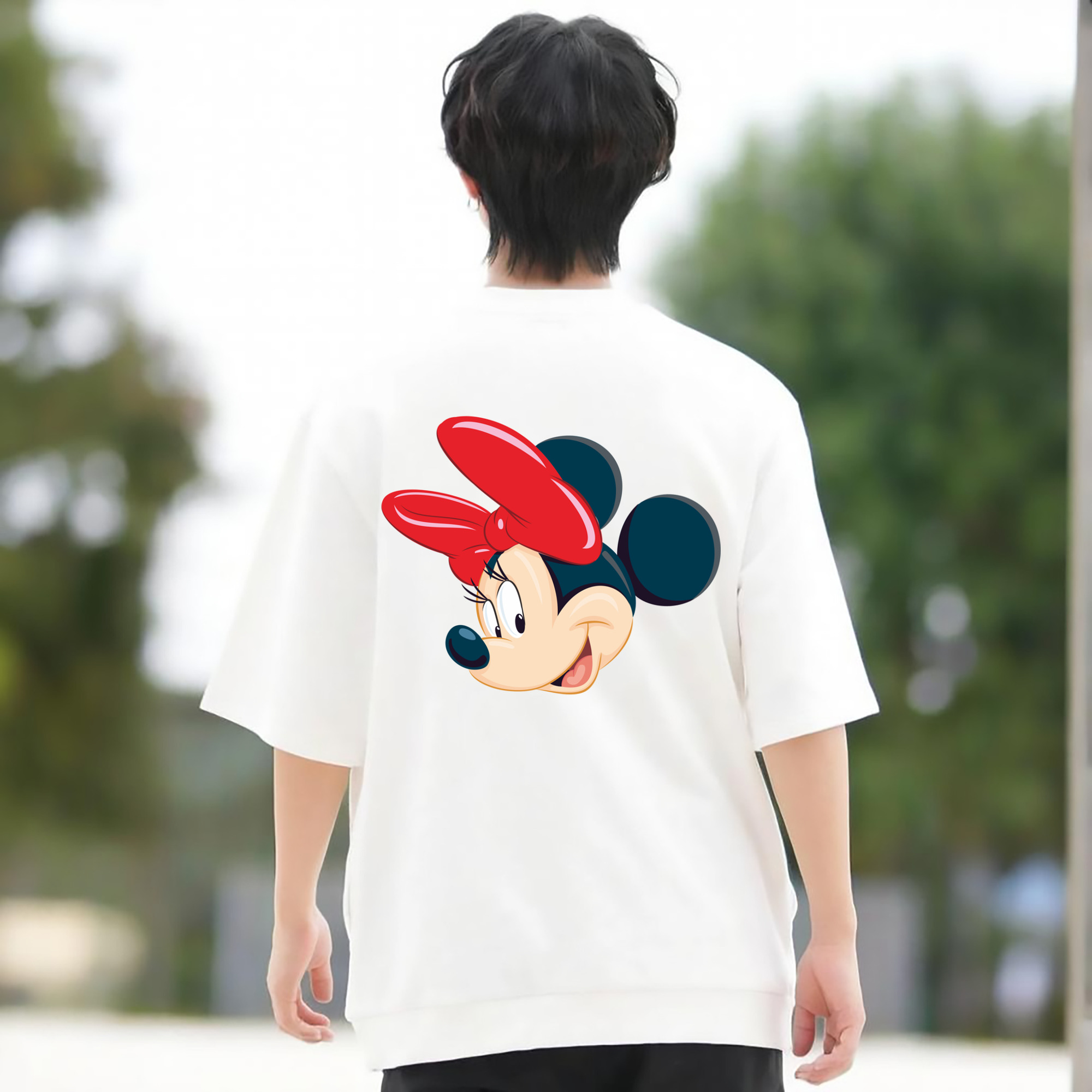 ミッキーマウス Mickey Mouse 綿100％ メンズ半袖Tシャツ（バックプリント） 通気性