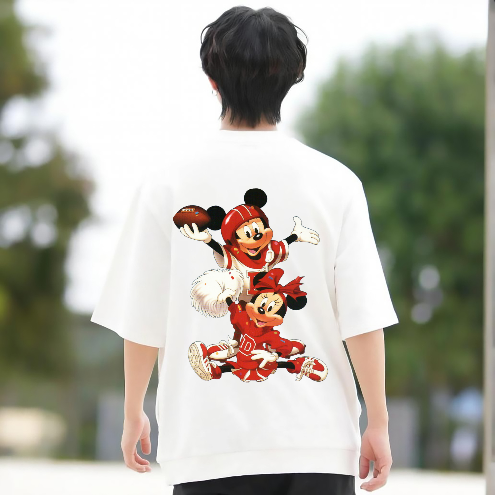 ミッキーマウス Mickey Mouse 綿100％ メンズ半袖Tシャツ（バックプリント） 通気性