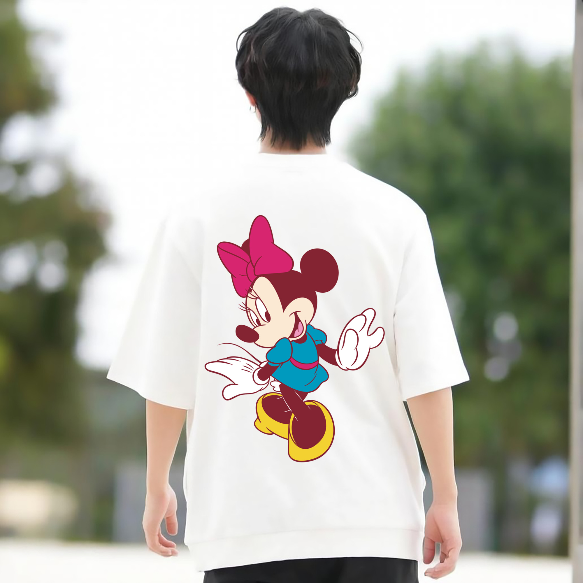 ミッキーマウス Mickey Mouse 綿100％ メンズ半袖Tシャツ（バックプリント） 通気性