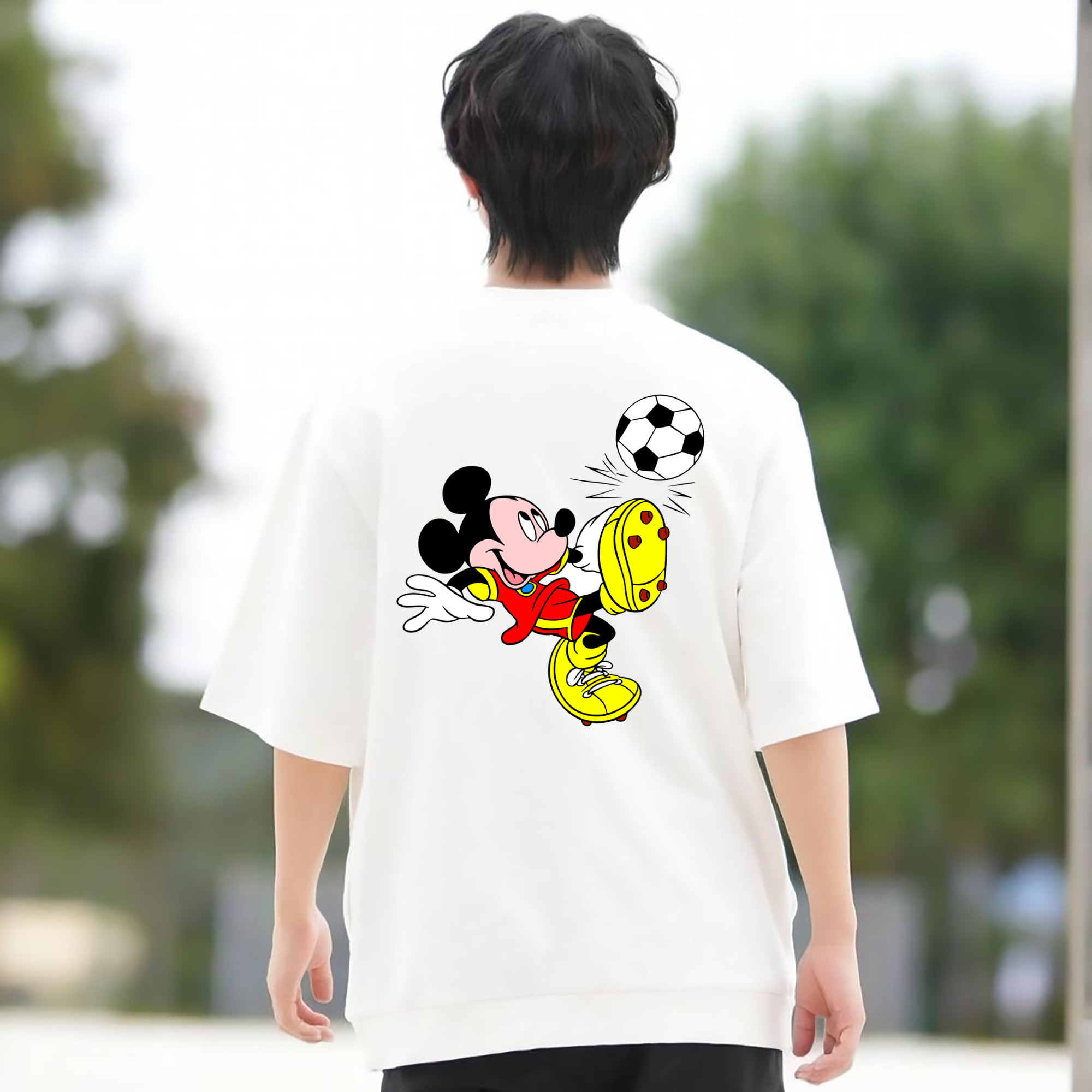 ミッキーマウス Mickey Mouse 綿100％ メンズ半袖Tシャツ（バックプリント） 通気性