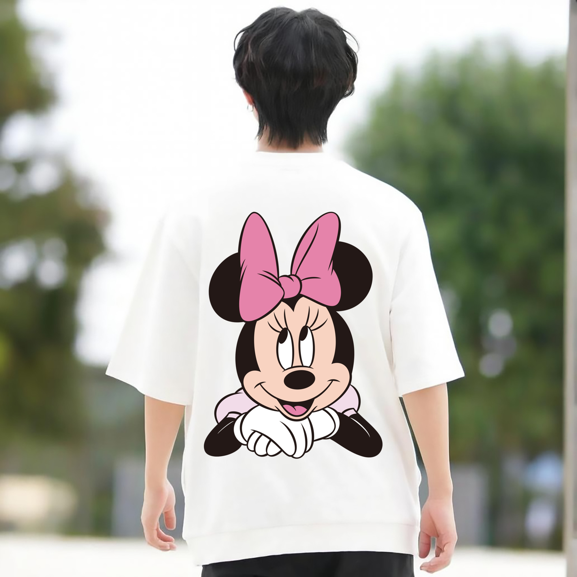 ミッキーマウス Mickey Mouse 綿100％ メンズ半袖Tシャツ（バックプリント） 通気性