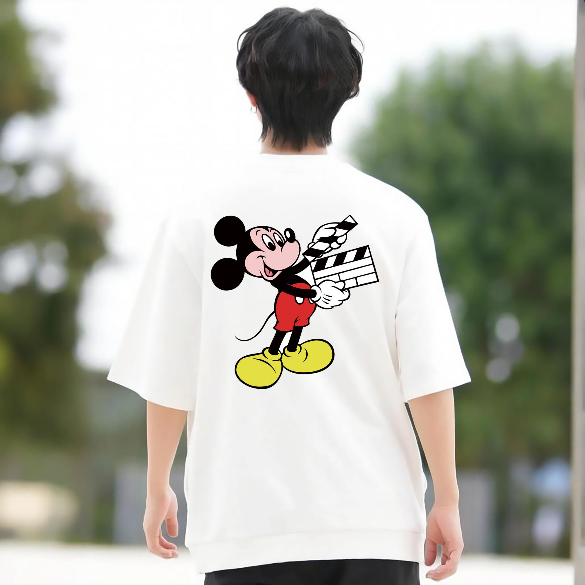 ミッキーマウス Mickey Mouse 綿100％ メンズ半袖Tシャツ（バックプリント） 通気性