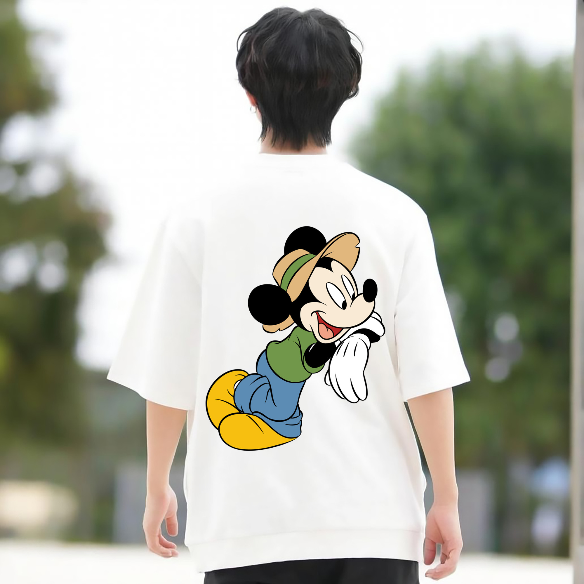 ミッキーマウス Mickey Mouse 綿100％ メンズ半袖Tシャツ（バックプリント） 通気性
