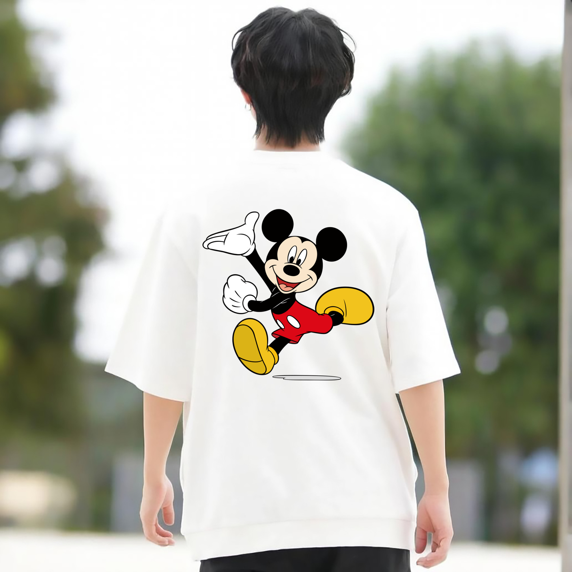 ミッキーマウス Mickey Mouse 綿100％ メンズ半袖Tシャツ（バックプリント） 通気性