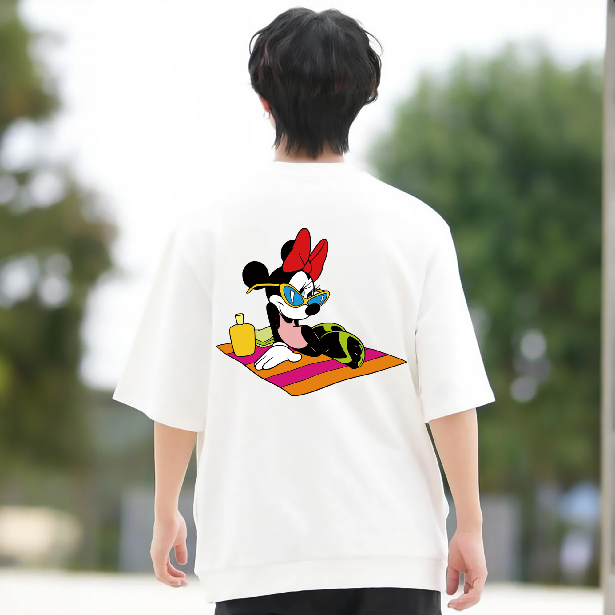 ミッキーマウス Mickey Mouse 綿100％ メンズ半袖Tシャツ（バックプリント） 通気性