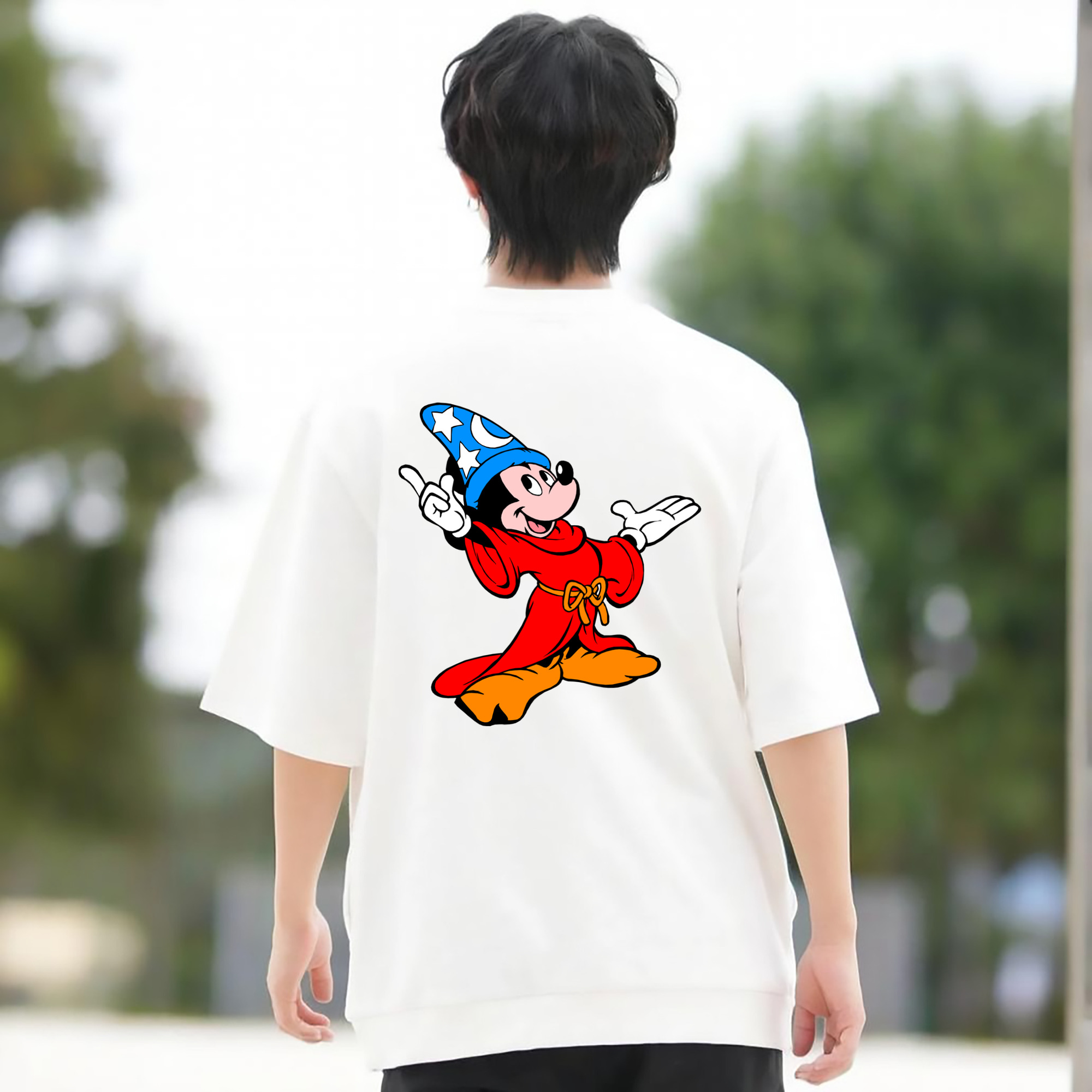 ミッキーマウス Mickey Mouse 綿100％ メンズ半袖Tシャツ（バックプリント） 通気性