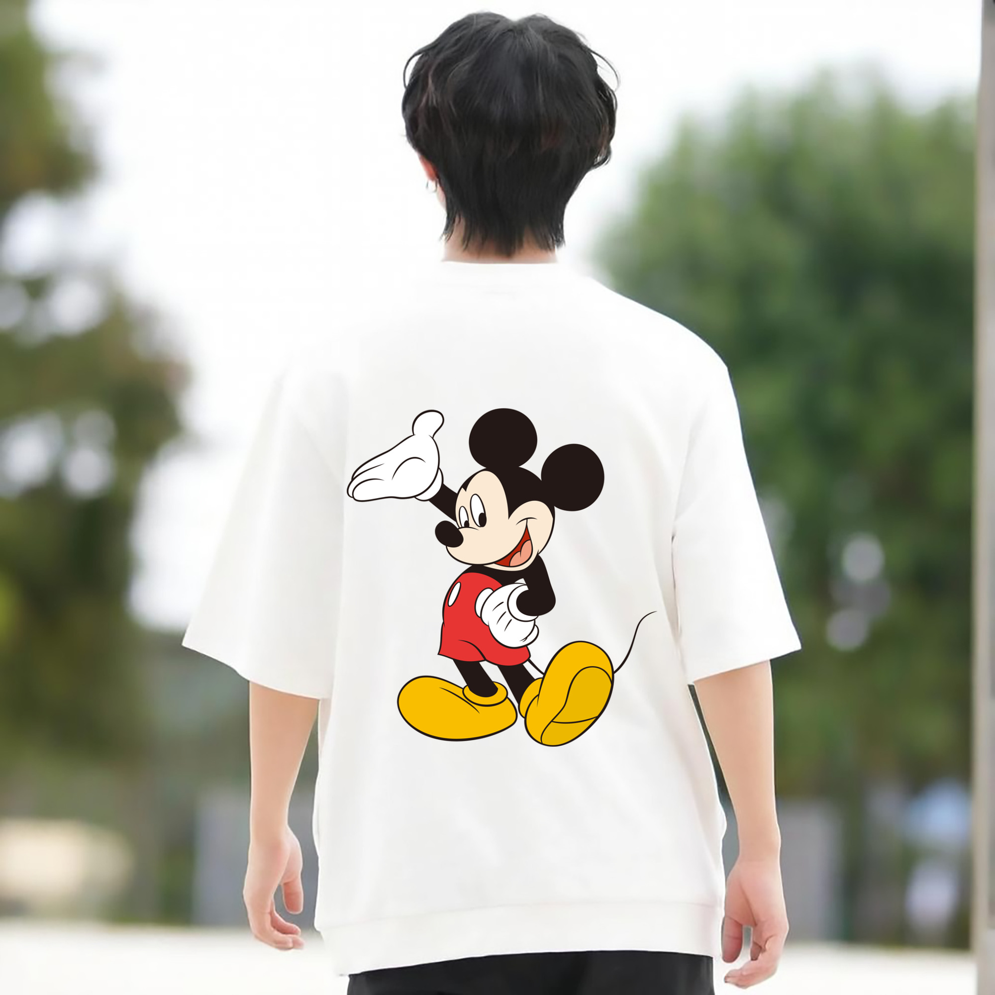 ミッキーマウス Mickey Mouse 綿100％ メンズ半袖Tシャツ（バックプリント） 通気性