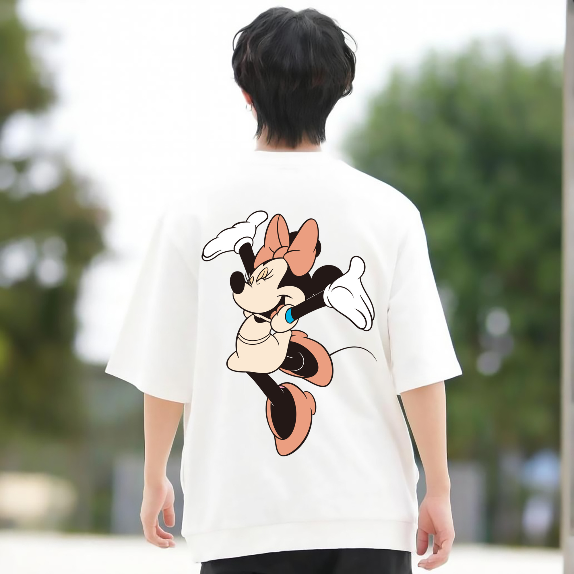 ミッキーマウス Mickey Mouse 綿100％ メンズ半袖Tシャツ（バックプリント） 通気性