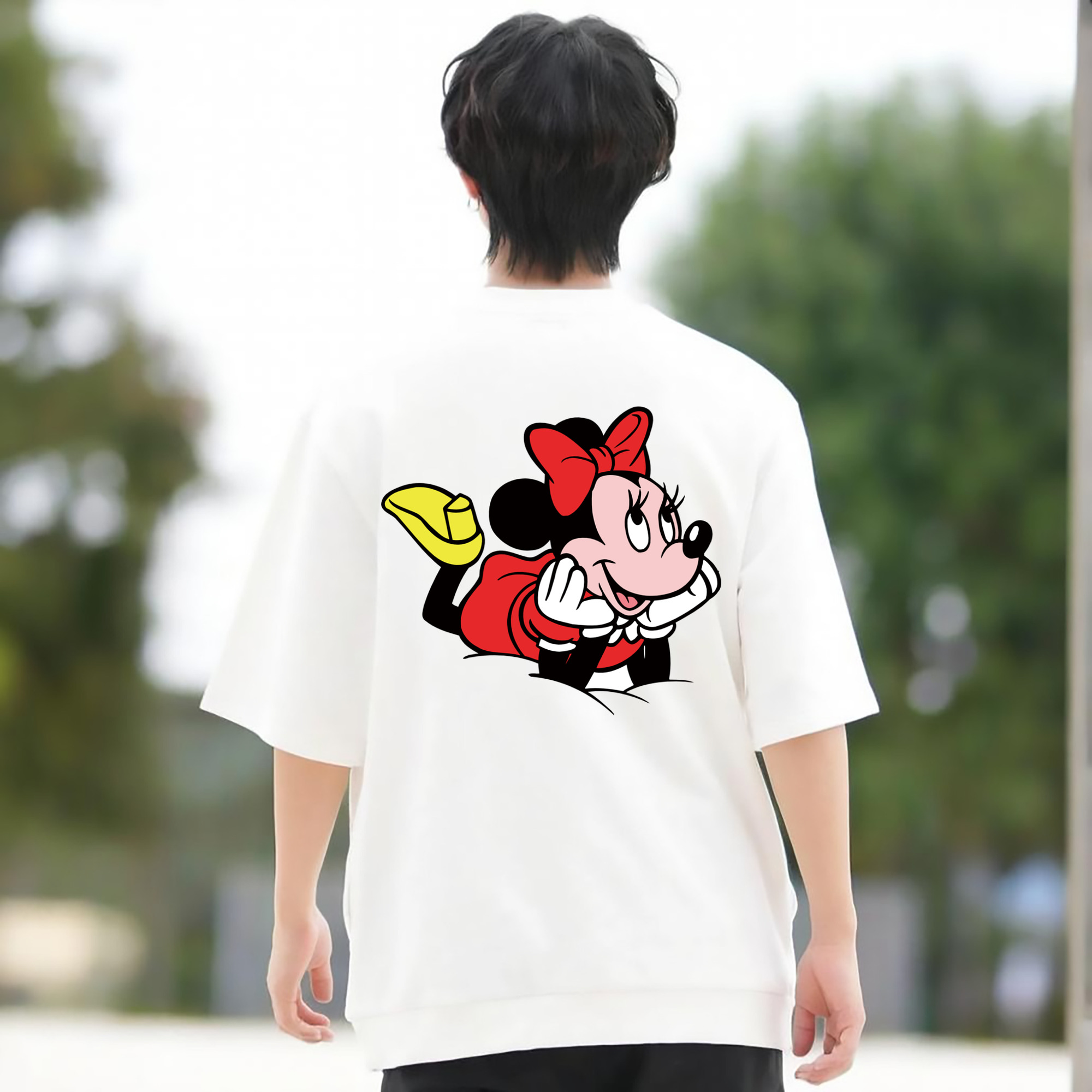 ミッキーマウス Mickey Mouse 綿100％ メンズ半袖Tシャツ（バックプリント） 通気性