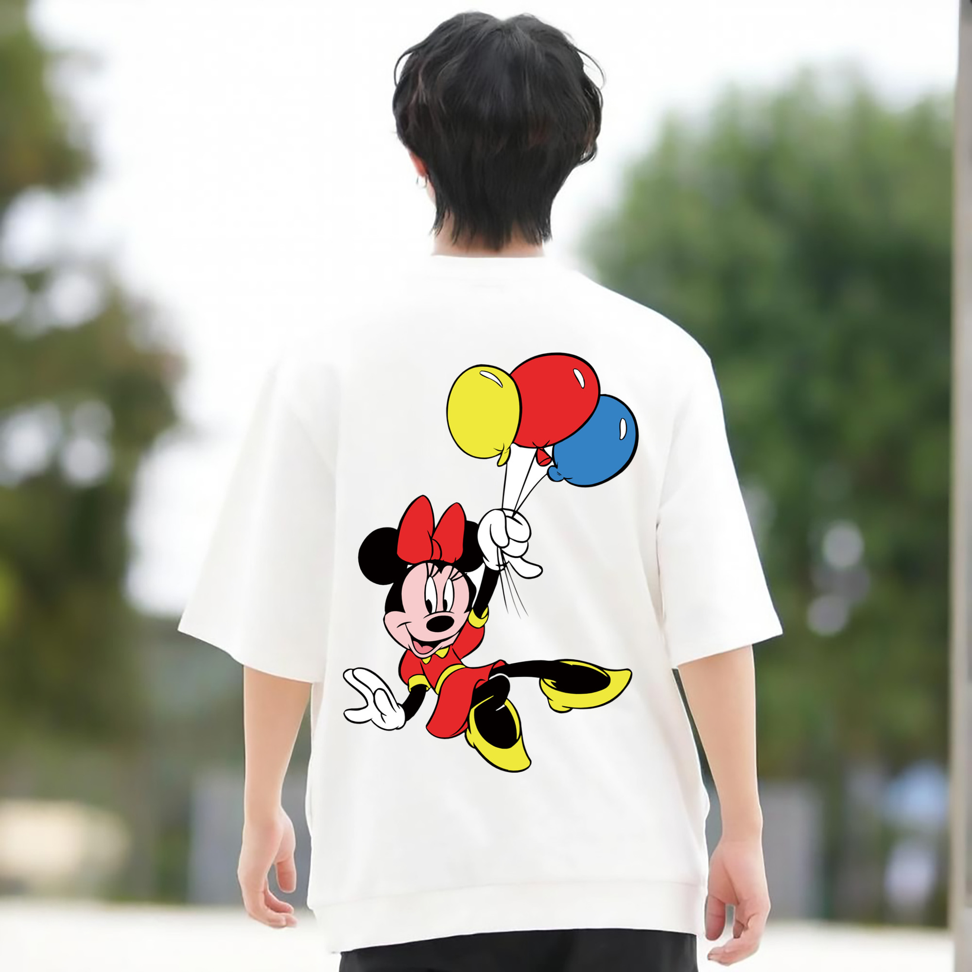 ミッキーマウス Mickey Mouse 綿100％ メンズ半袖Tシャツ（バックプリント） 通気性