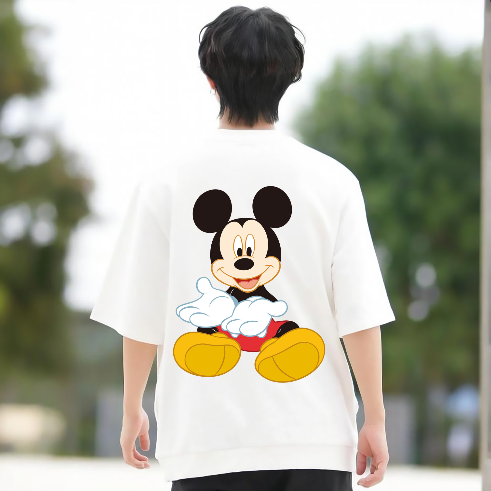 ミッキーマウス Mickey Mouse 綿100％ メンズ半袖Tシャツ（バックプリント） 通気性