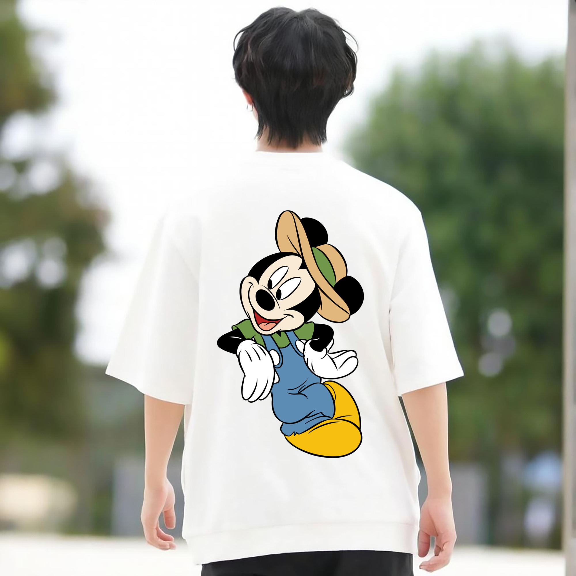 ミッキーマウス Mickey Mouse 綿100％ メンズ半袖Tシャツ（バックプリント） 通気性