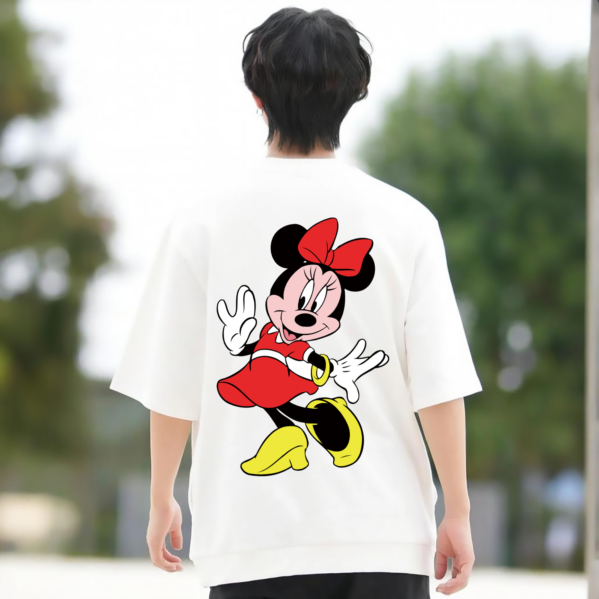 ミッキーマウス Mickey Mouse 綿100％ メンズ半袖Tシャツ（バックプリント） 通気性