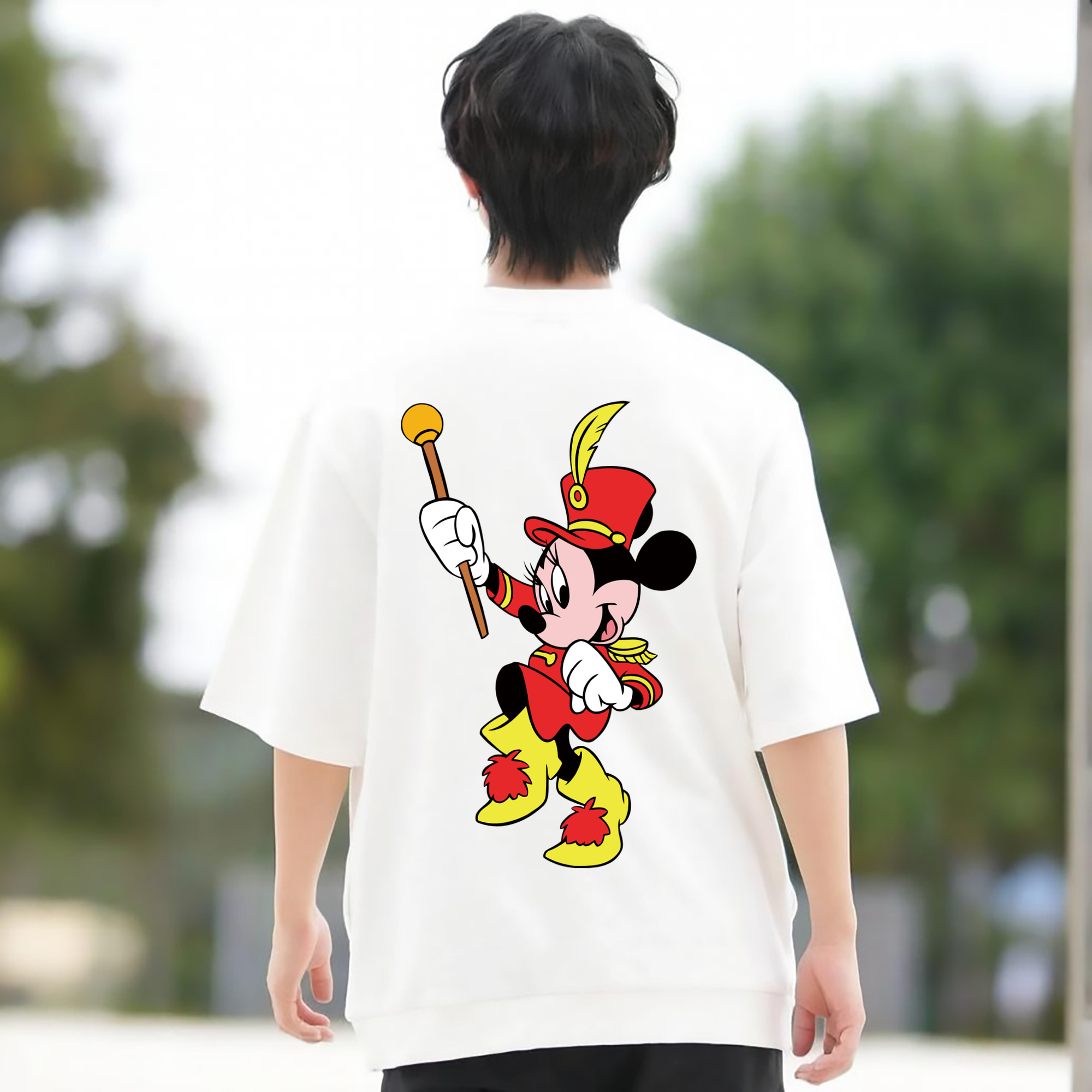 ミッキーマウス Mickey Mouse 綿100％ メンズ半袖Tシャツ（バックプリント） 通気性