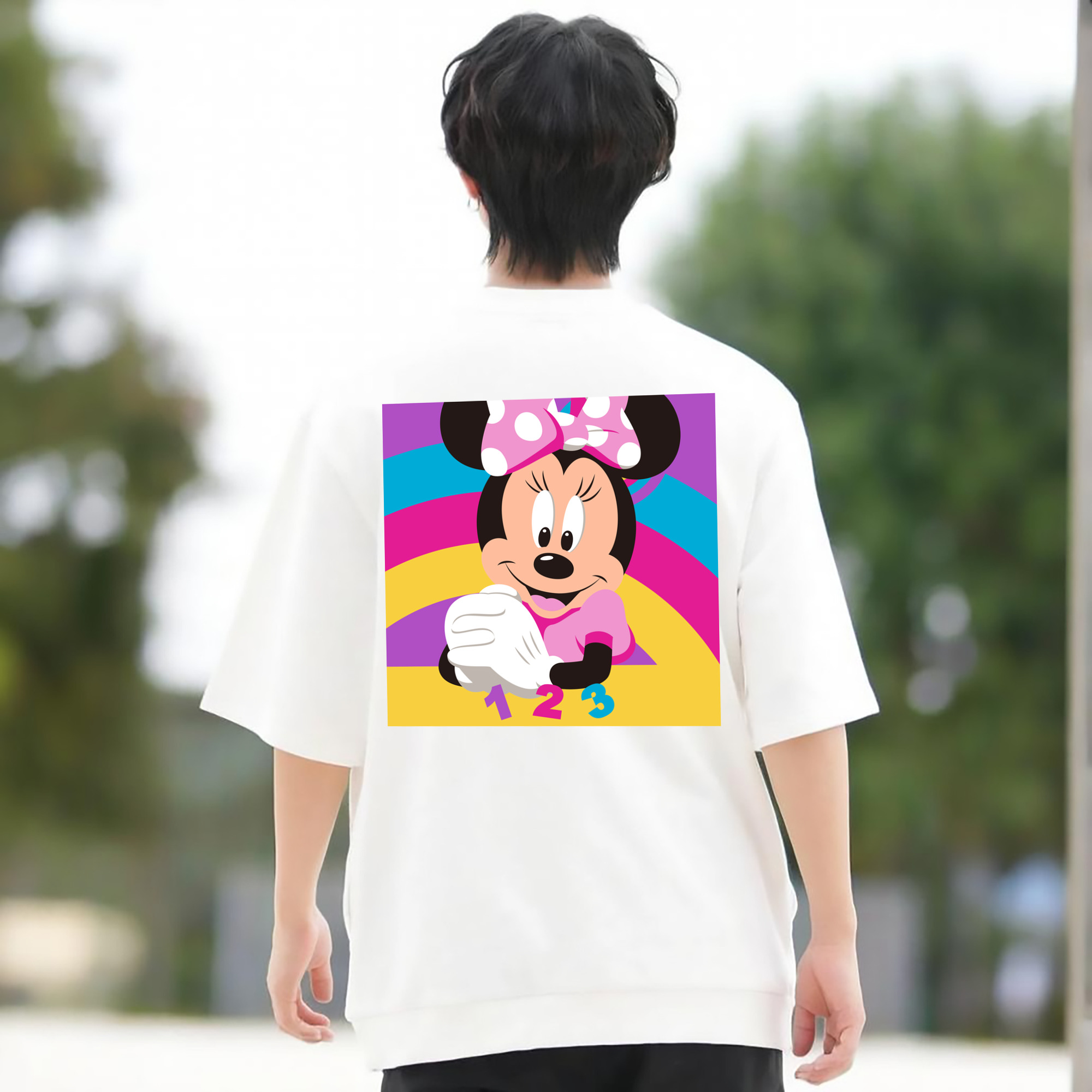 ミッキーマウス Mickey Mouse 綿100％ メンズ半袖Tシャツ（バックプリント） 通気性
