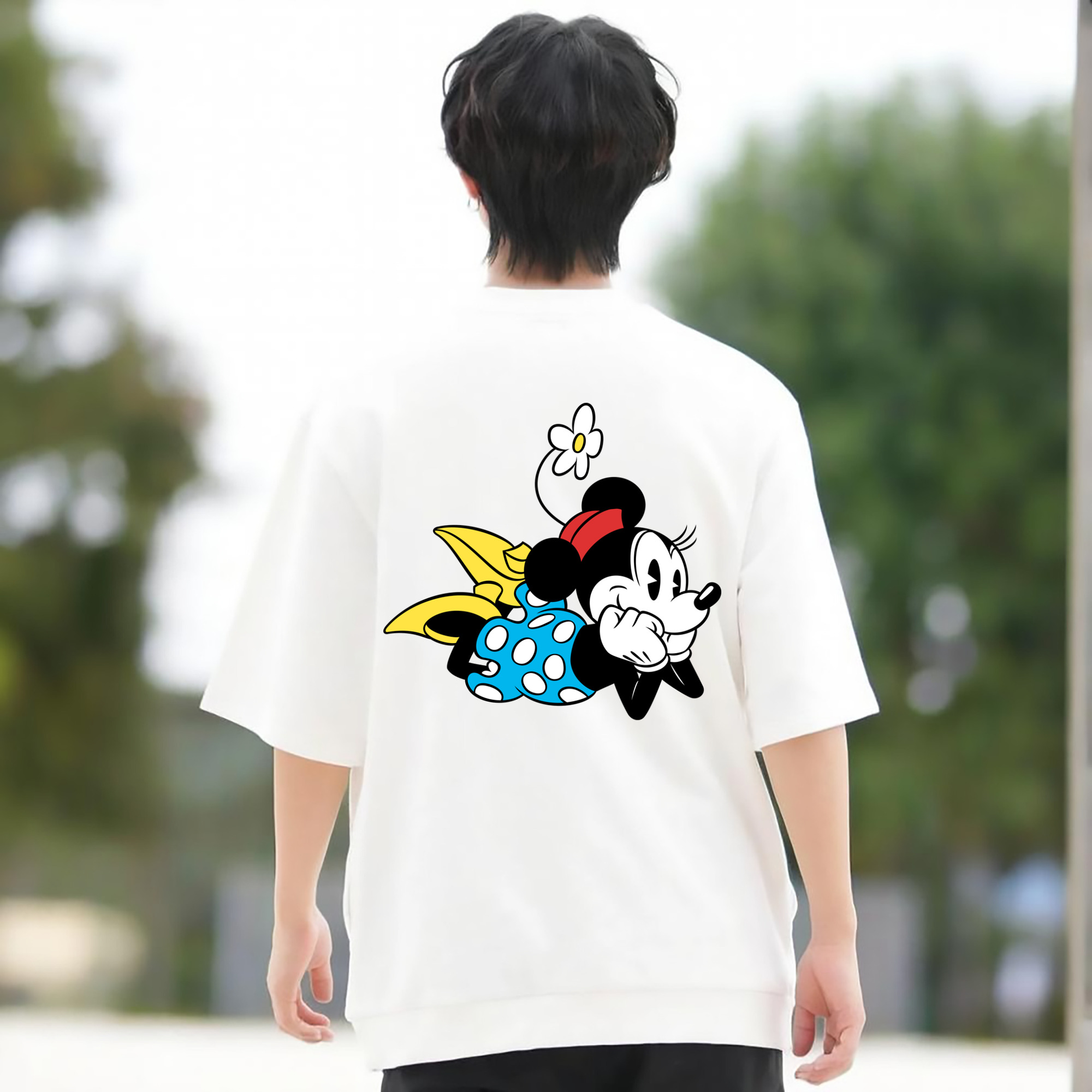 ミッキーマウス Mickey Mouse 綿100％ メンズ半袖Tシャツ（バックプリント） 通気性