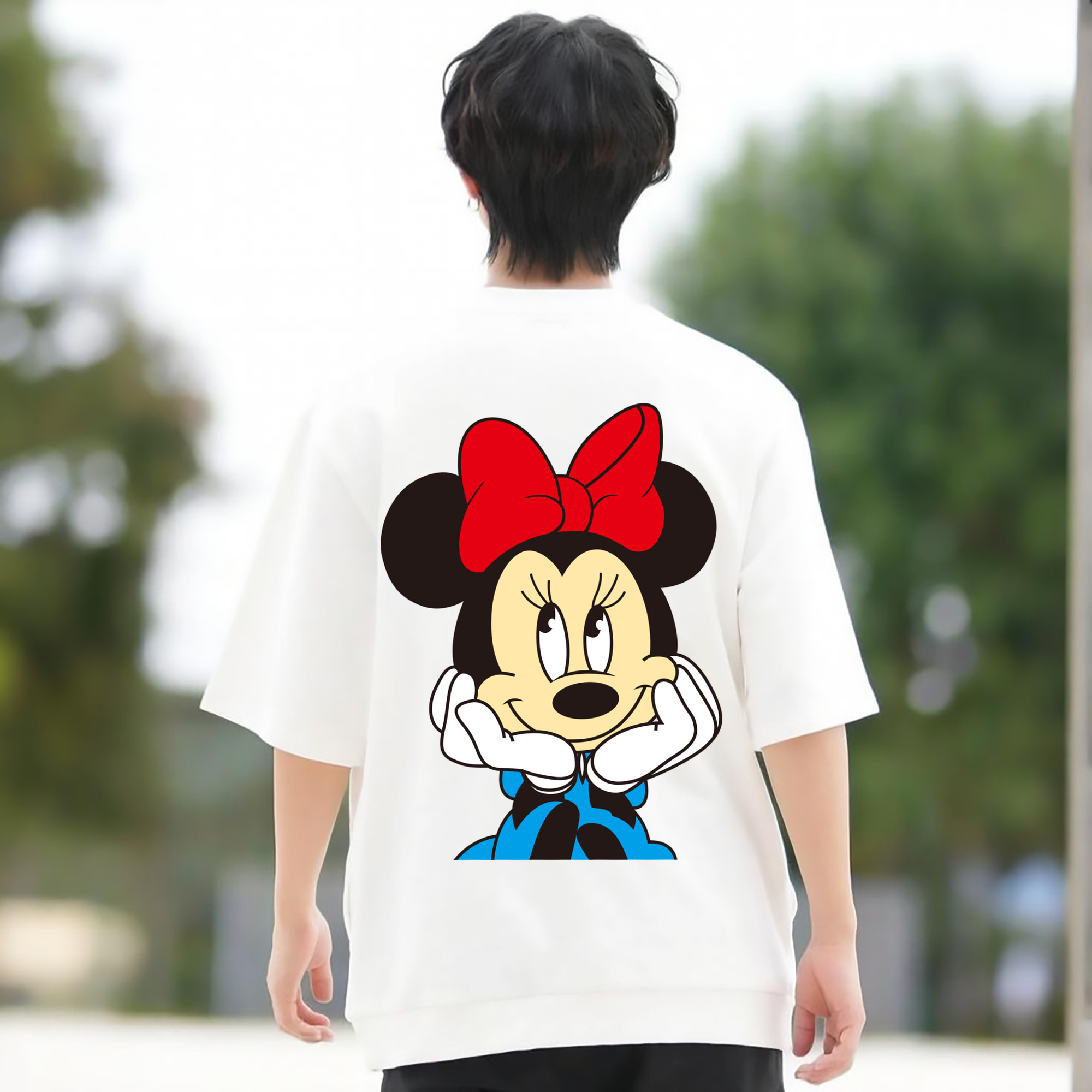 ミッキーマウス Mickey Mouse 綿100％ メンズ半袖Tシャツ（バックプリント） 通気性