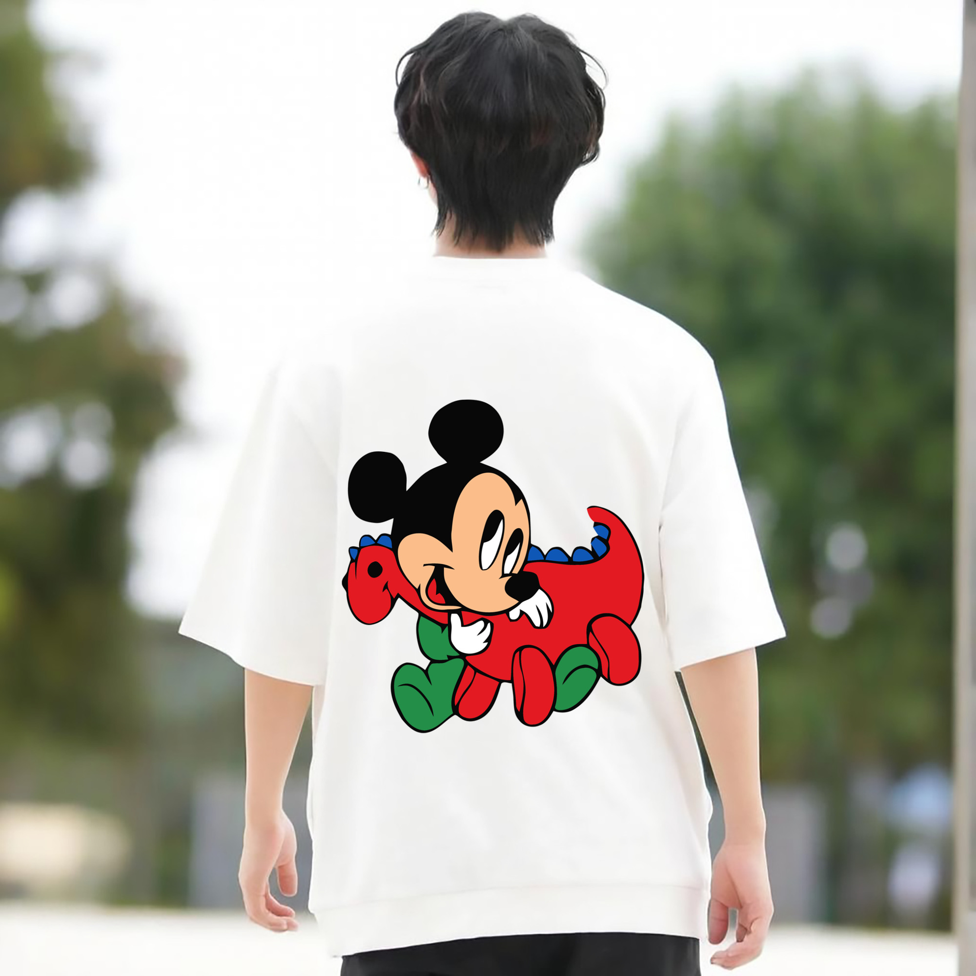 ミッキーマウス Mickey Mouse 綿100％ メンズ半袖Tシャツ（バックプリント） 通気性