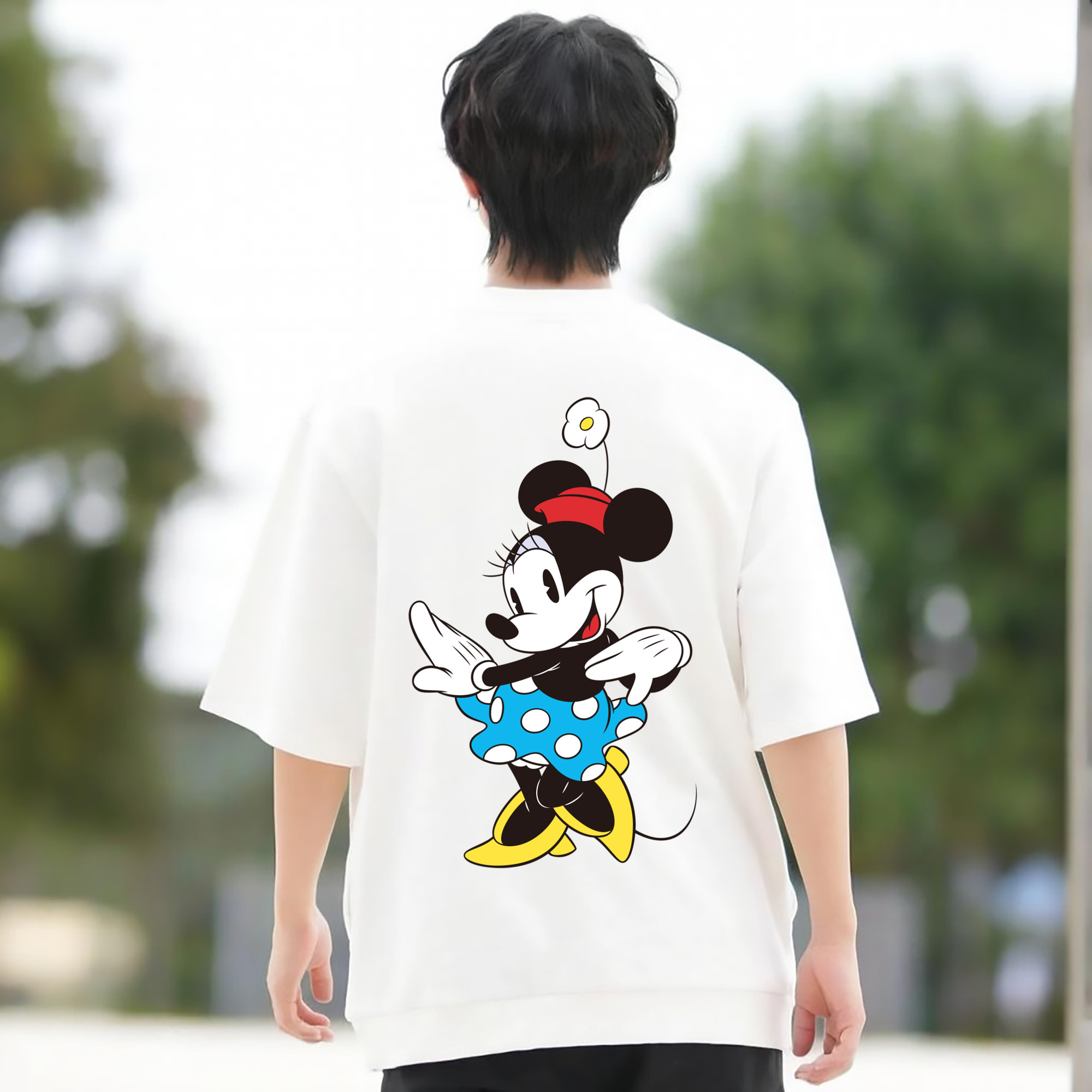 ミッキーマウス Mickey Mouse 綿100％ メンズ半袖Tシャツ（バックプリント） 通気性