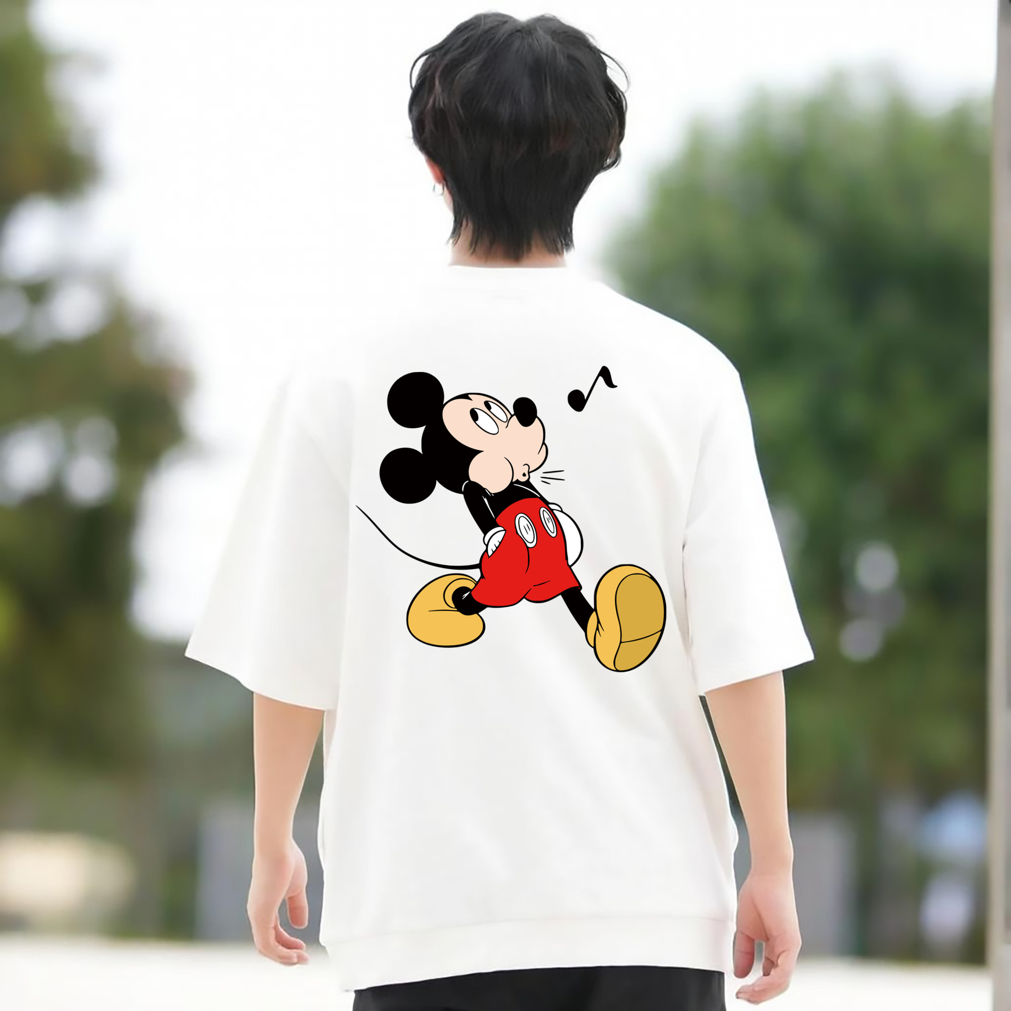ミッキーマウス Mickey Mouse 綿100％ メンズ半袖Tシャツ（バックプリント） 通気性