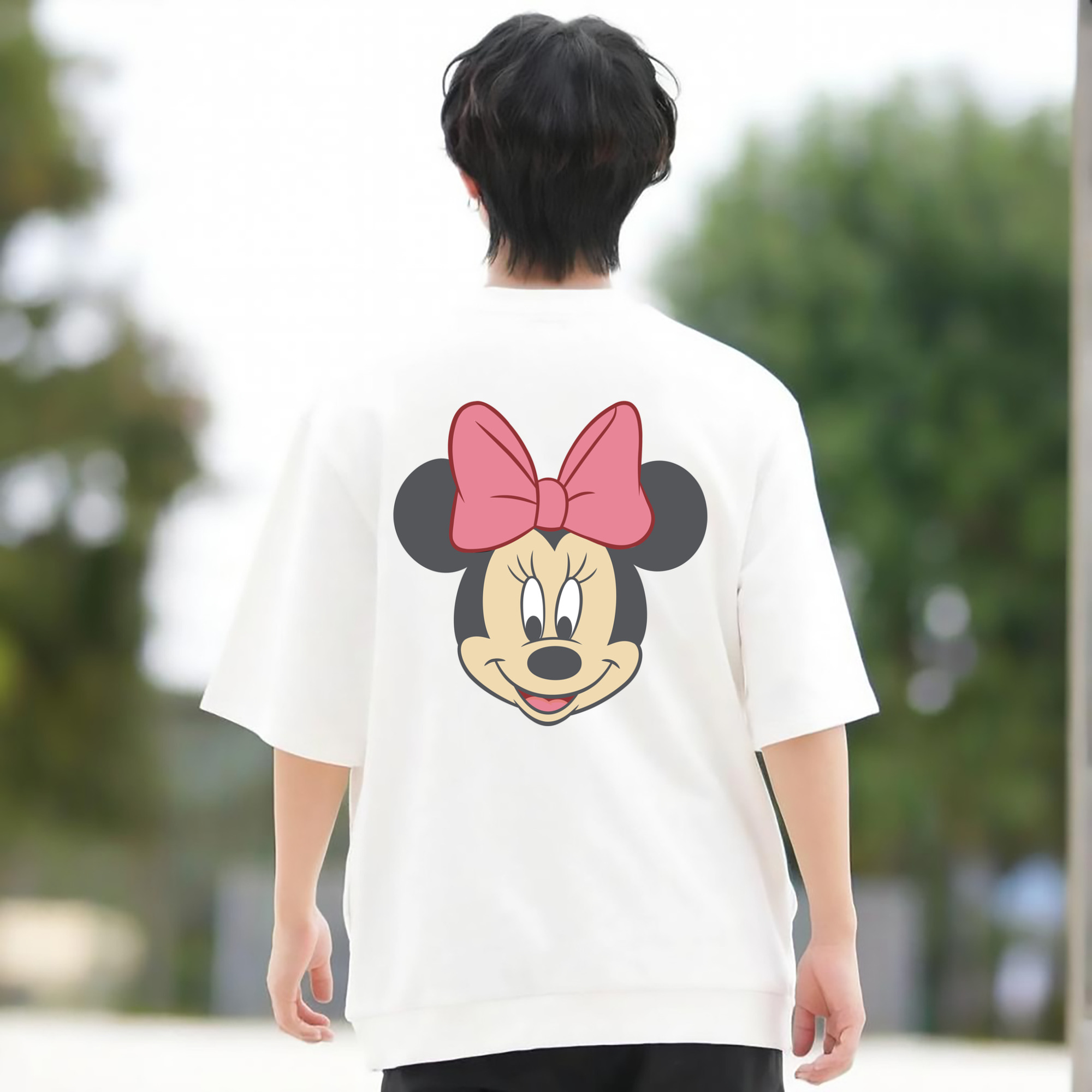 ミッキーマウス Mickey Mouse 綿100％ メンズ半袖Tシャツ（バックプリント） 通気性