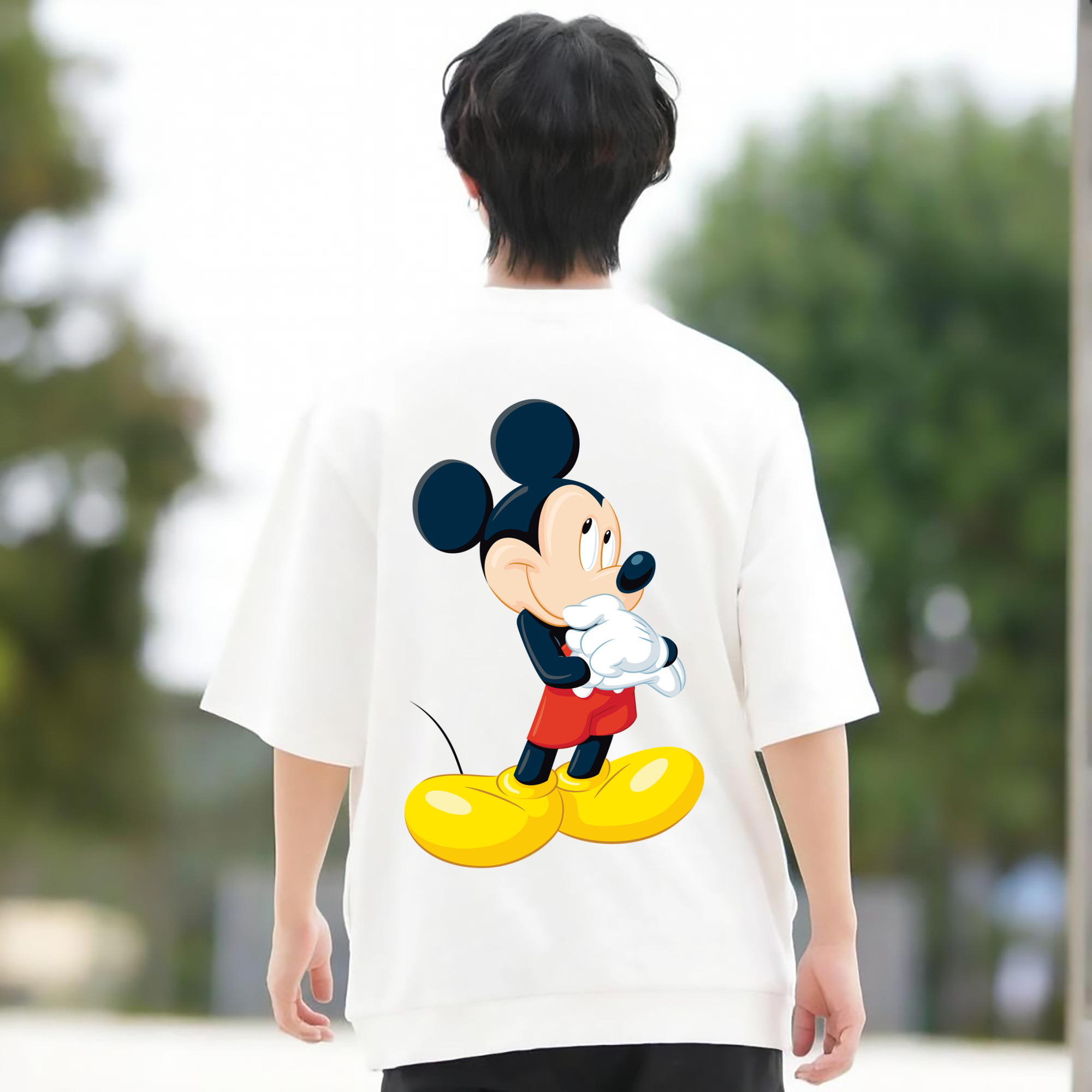 ミッキーマウス Mickey Mouse 綿100％ メンズ半袖Tシャツ（バックプリント） 通気性