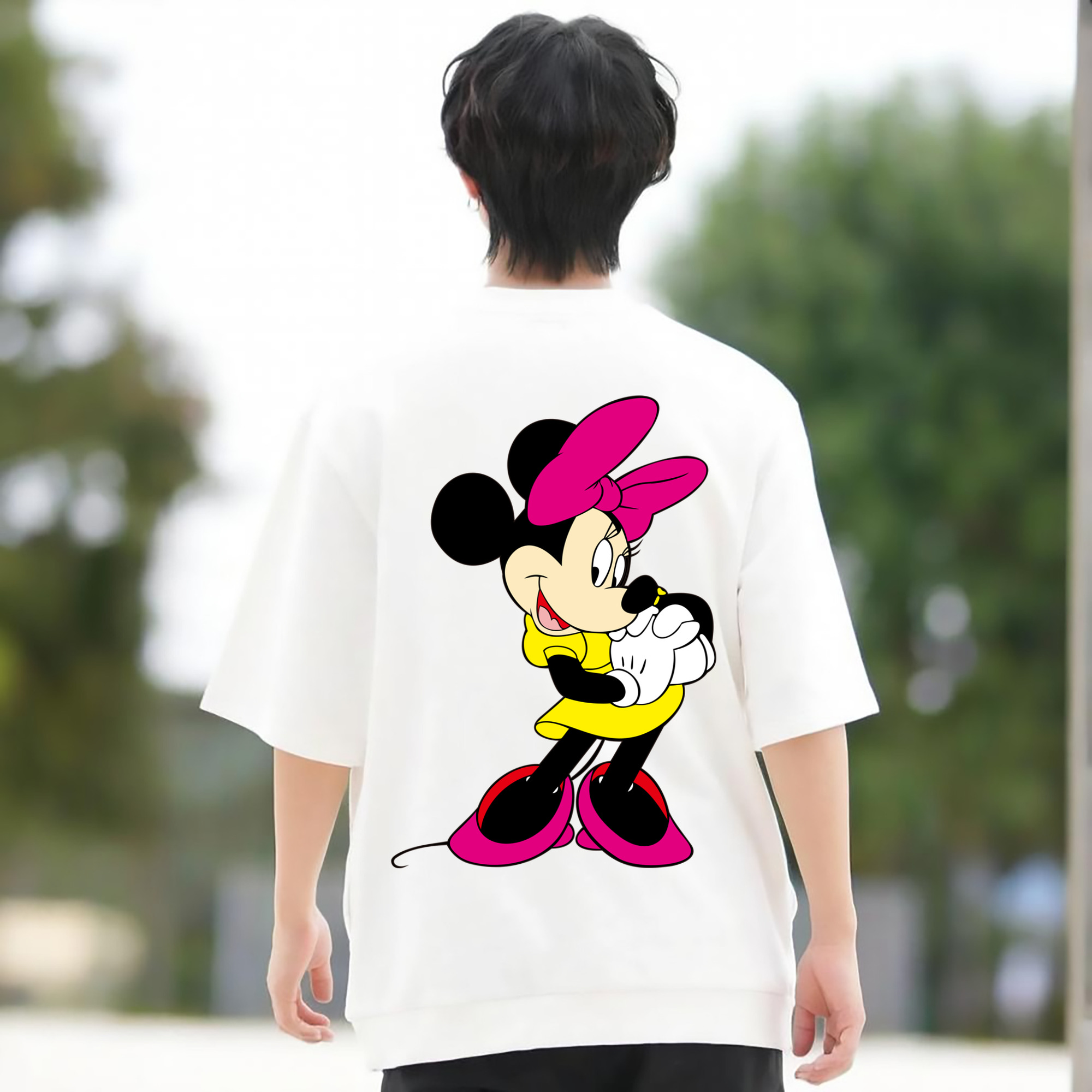 ミッキーマウス Mickey Mouse 綿100％ メンズ半袖Tシャツ（バックプリント） 通気性