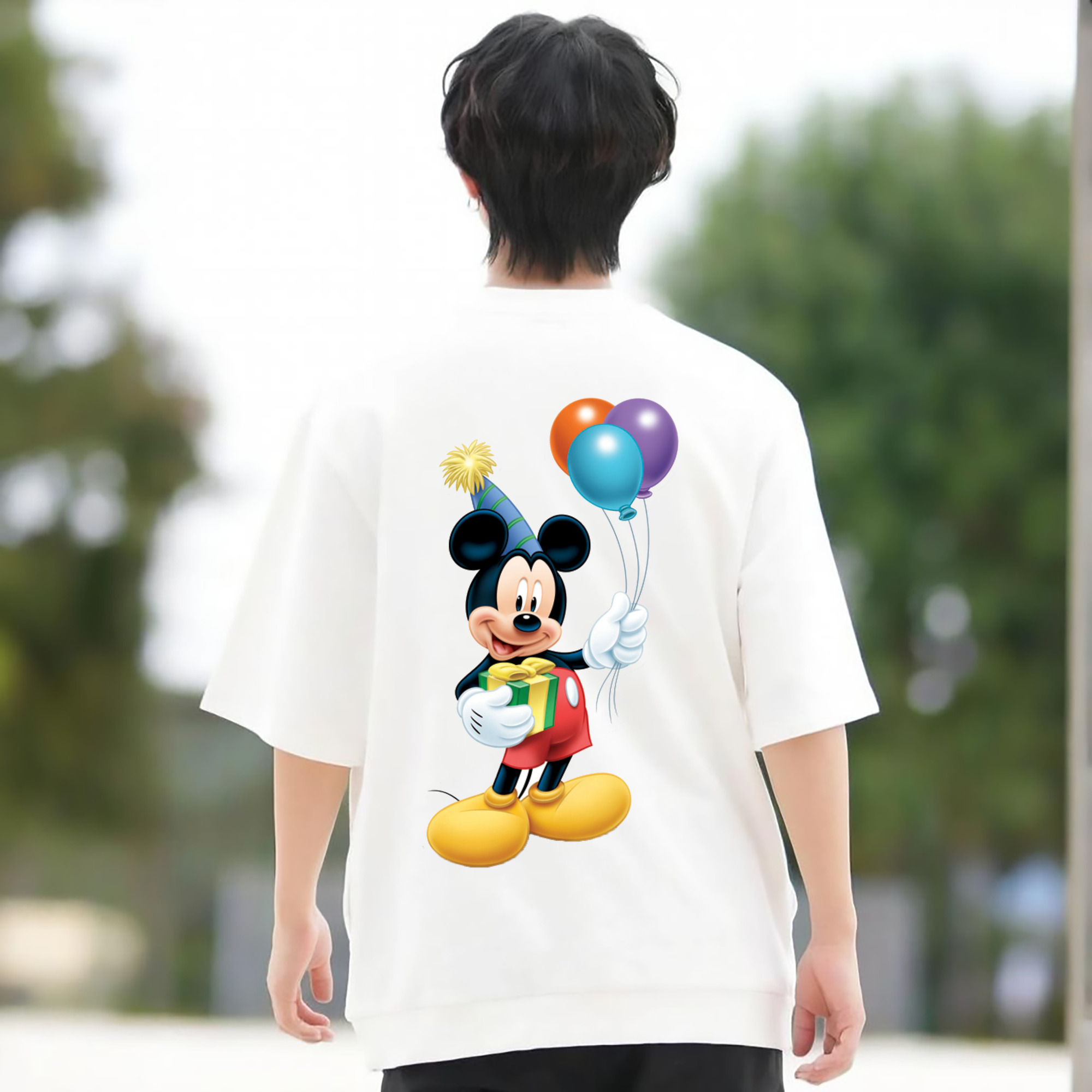 ミッキーマウス Mickey Mouse 綿100％ メンズ半袖Tシャツ（バックプリント） 通気性