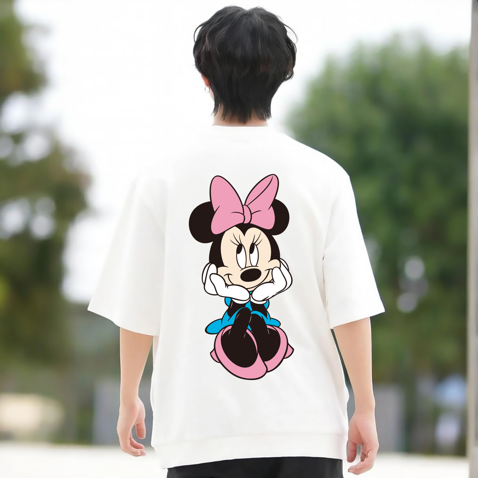 ミッキーマウス Mickey Mouse 綿100％ メンズ半袖Tシャツ（バックプリント） 通気性