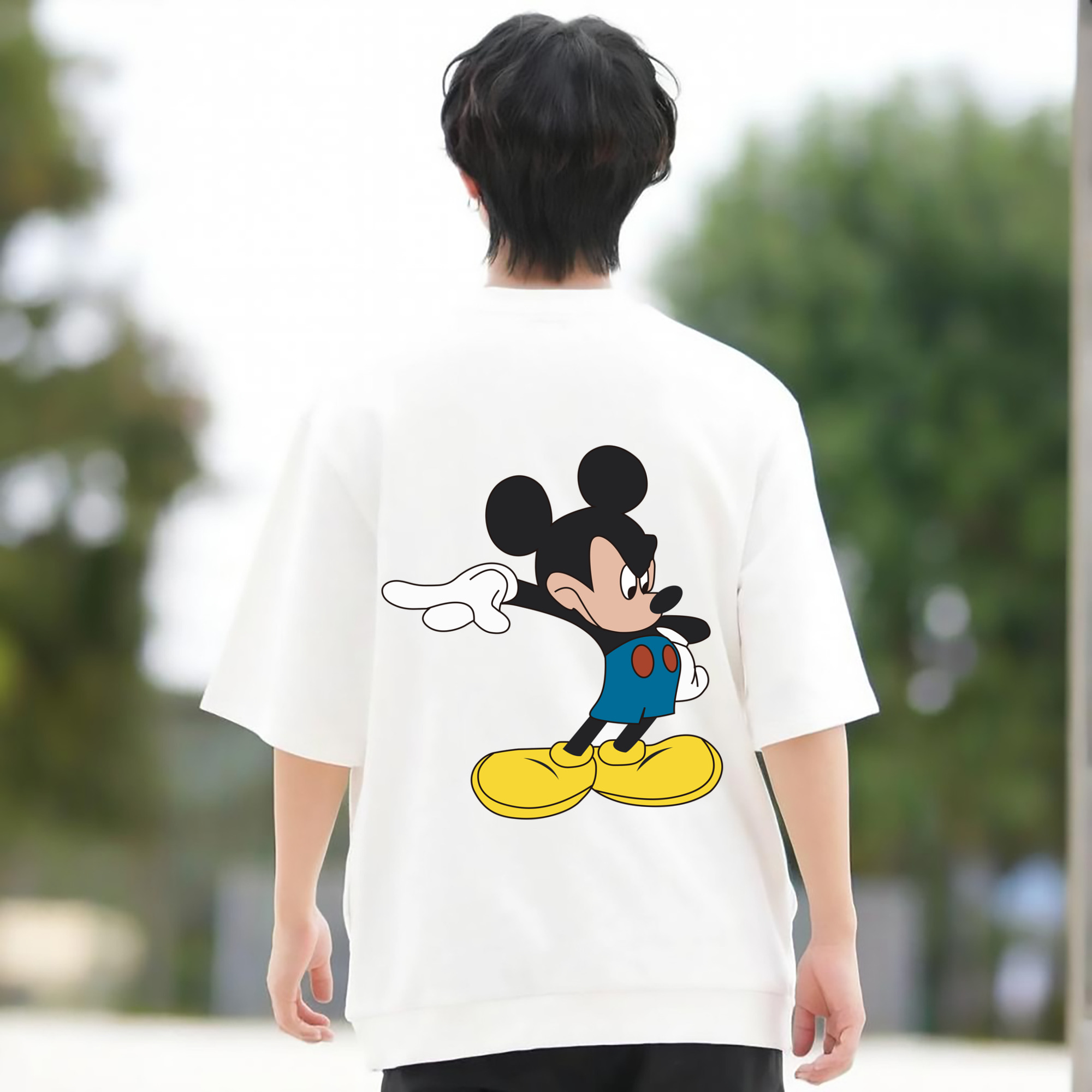 ミッキーマウス Mickey Mouse 綿100％ メンズ半袖Tシャツ（バックプリント） 通気性
