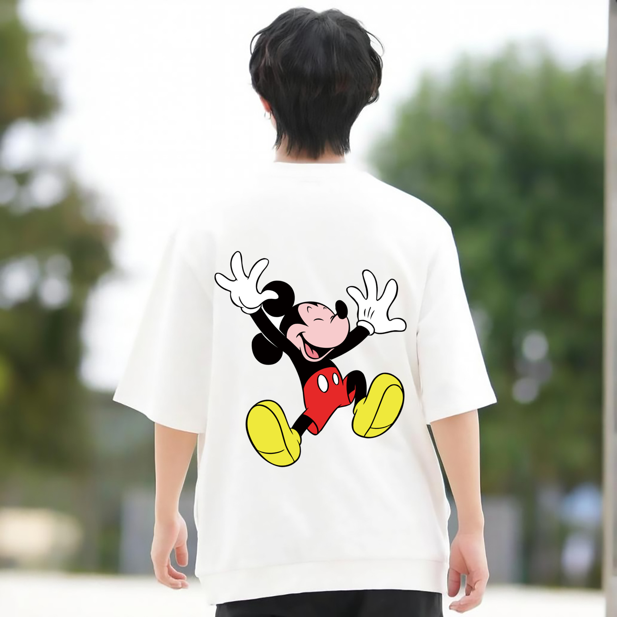 ミッキーマウス Mickey Mouse 綿100％ メンズ半袖Tシャツ（バックプリント） 通気性
