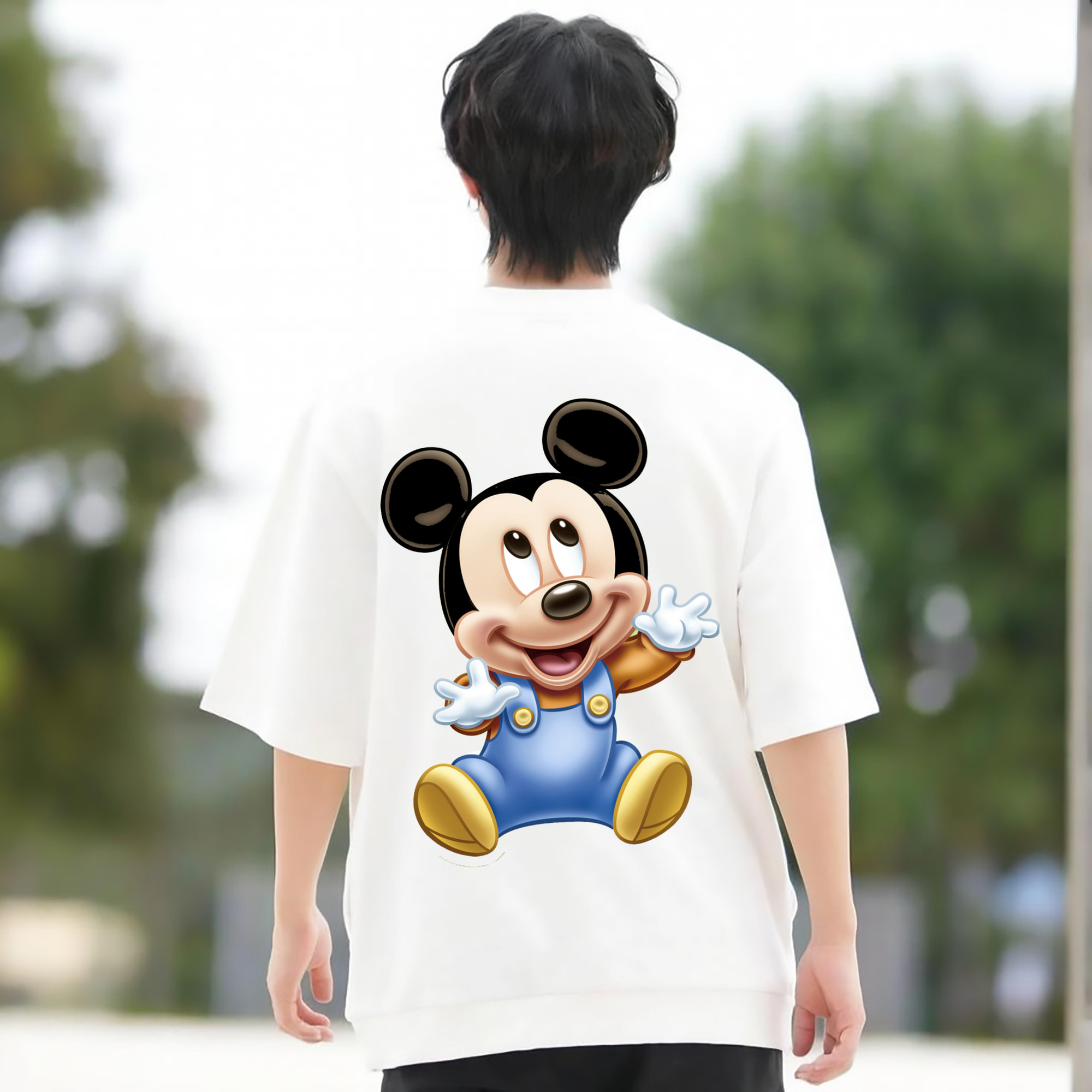 ミッキーマウス Mickey Mouse 綿100％ メンズ半袖Tシャツ（バックプリント） 通気性