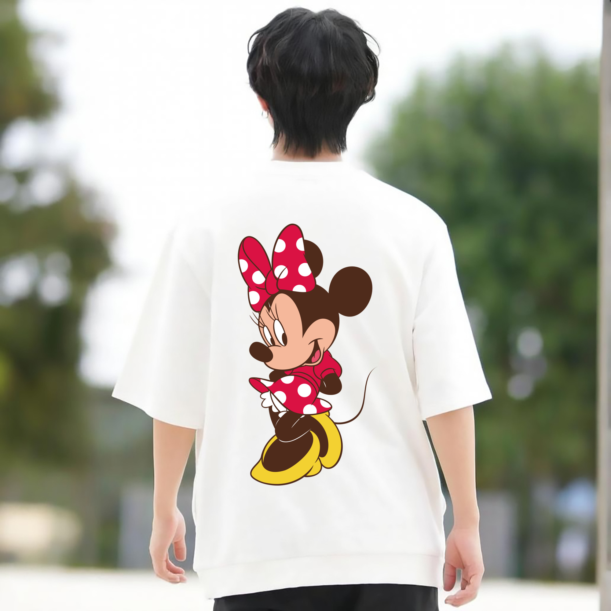 ミッキーマウス Mickey Mouse 綿100％ メンズ半袖Tシャツ（バックプリント） 通気性