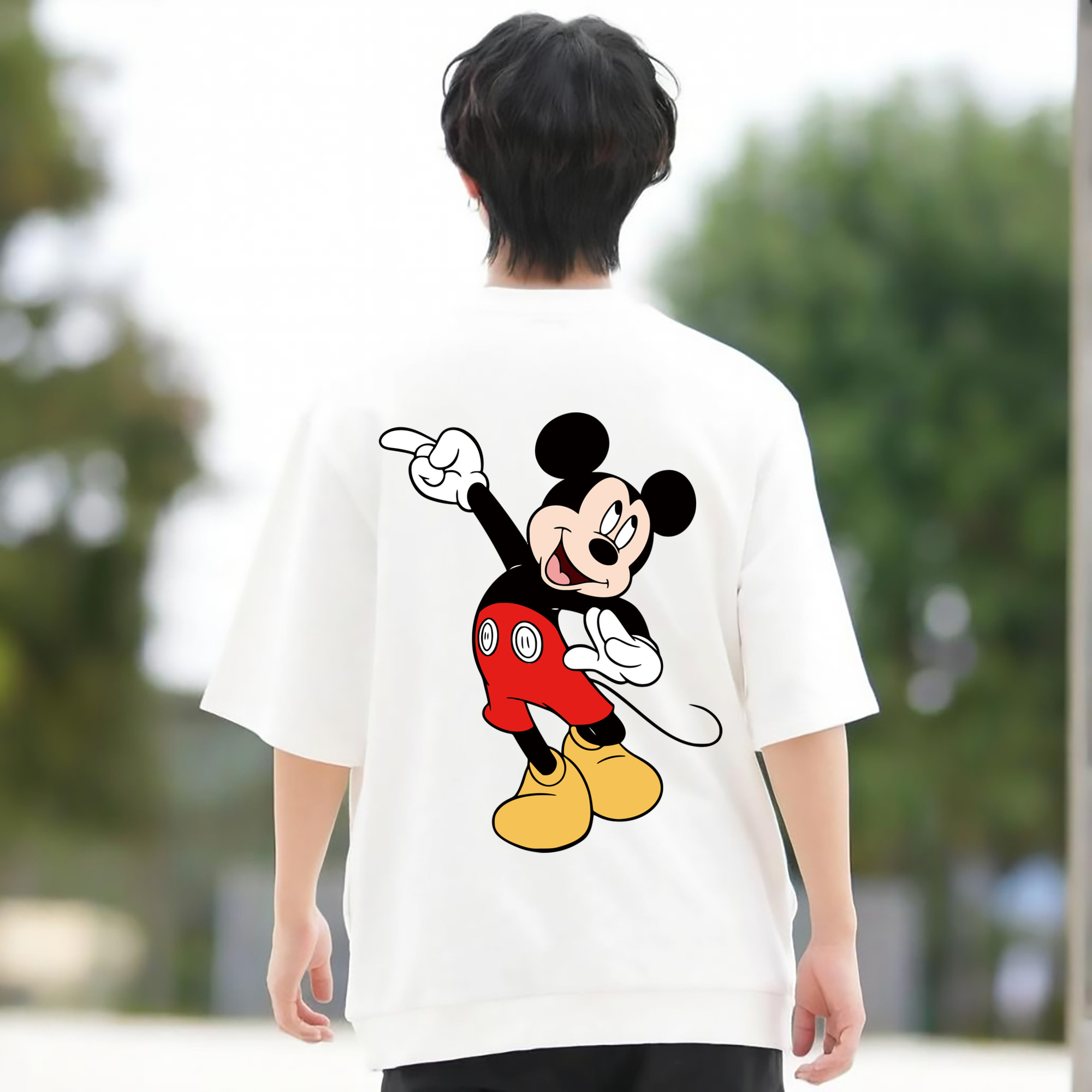 ミッキーマウス Mickey Mouse 綿100％ メンズ半袖Tシャツ（バックプリント） 通気性