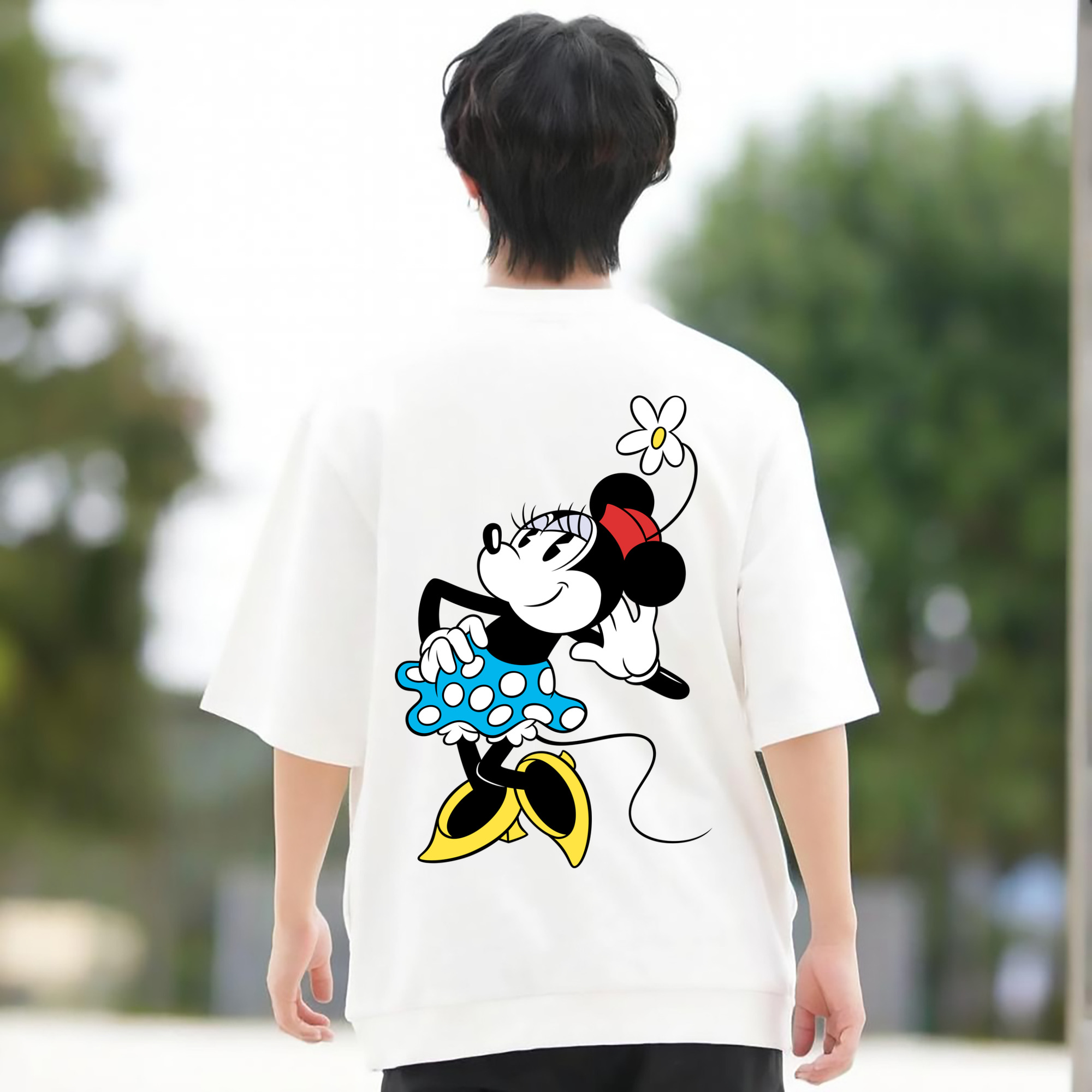 ミッキーマウス Mickey Mouse 綿100％ メンズ半袖Tシャツ（バックプリント） 通気性