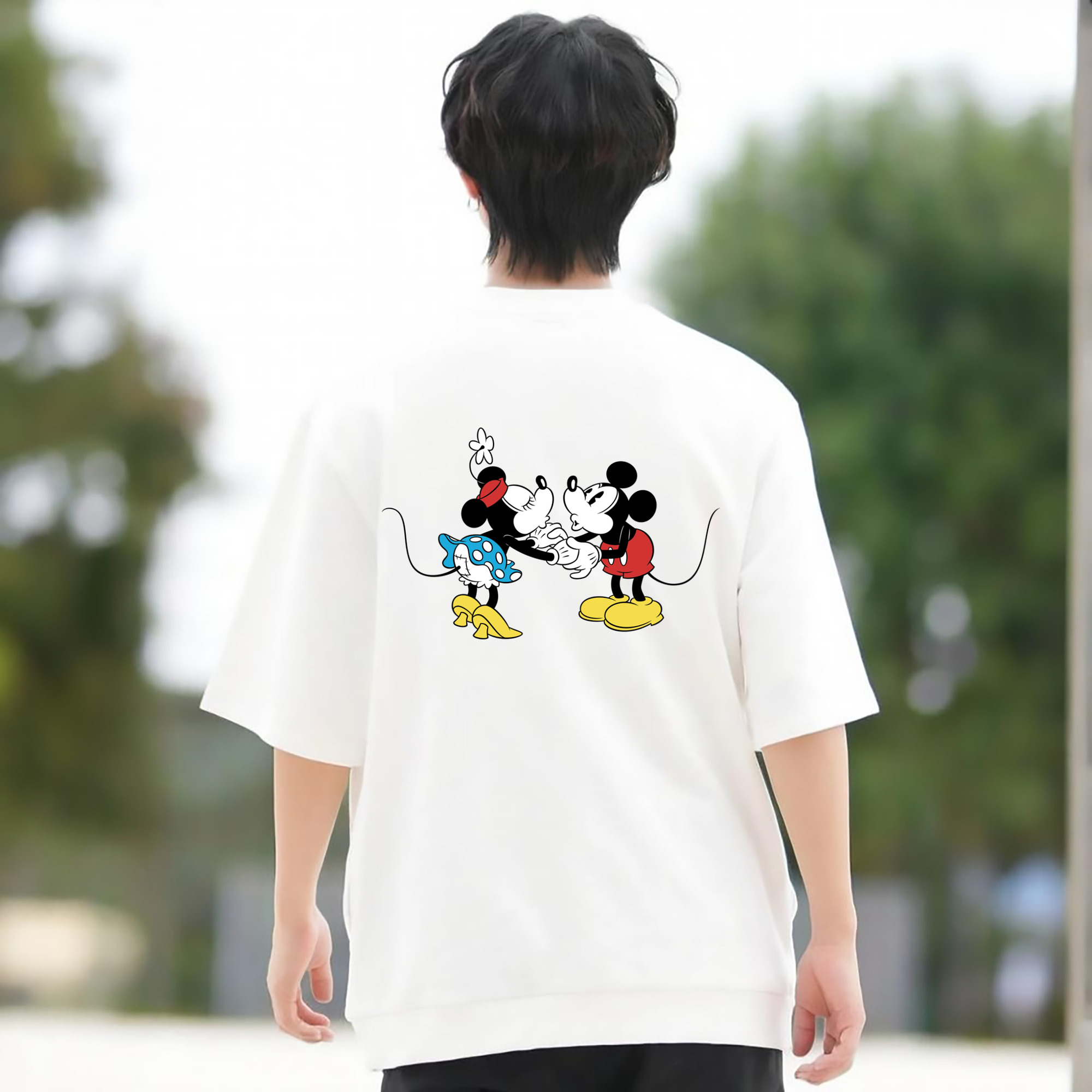 ミッキーマウス Mickey Mouse 綿100％ メンズ半袖Tシャツ（バックプリント） 通気性