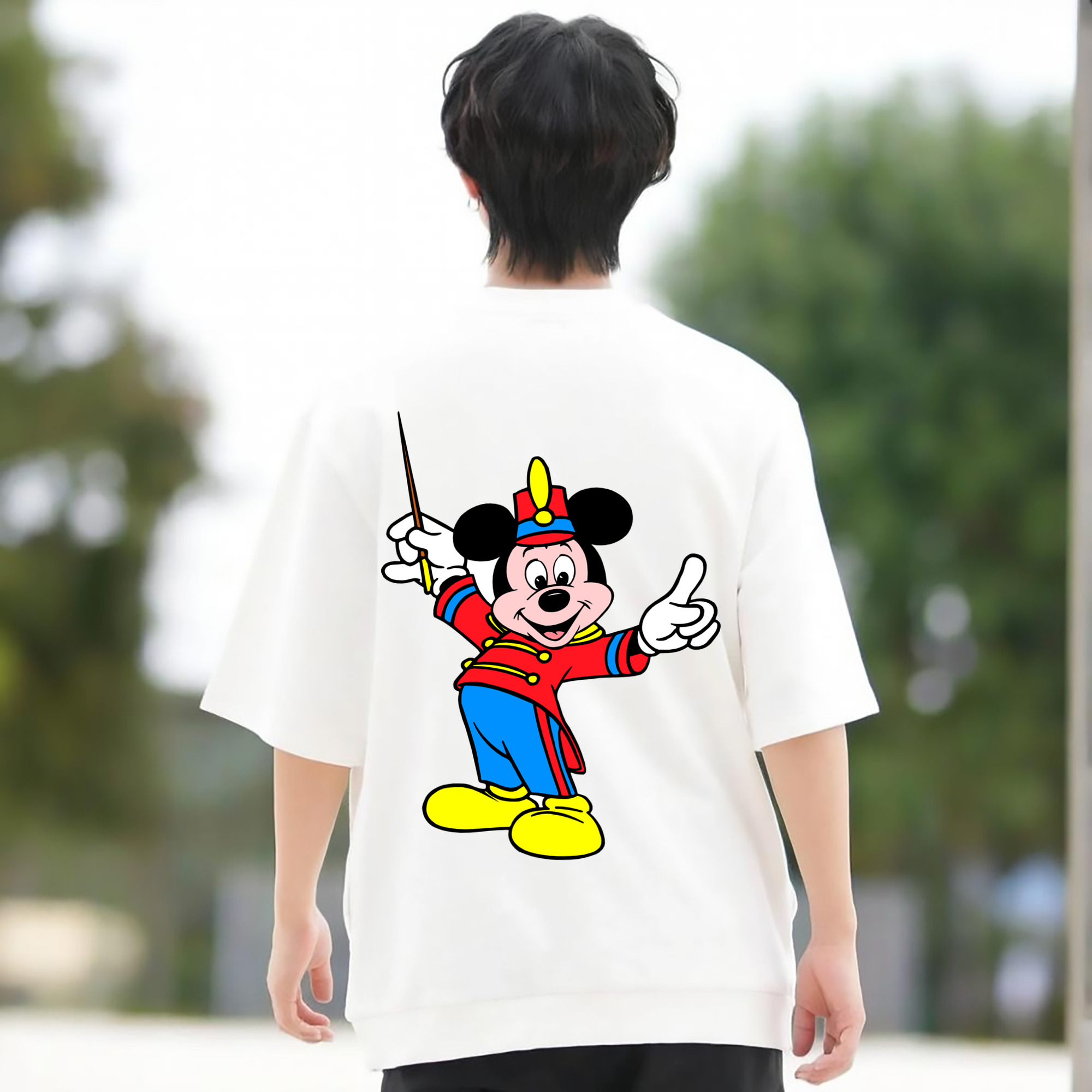 ミッキーマウス Mickey Mouse 綿100％ メンズ半袖Tシャツ（バックプリント） 通気性