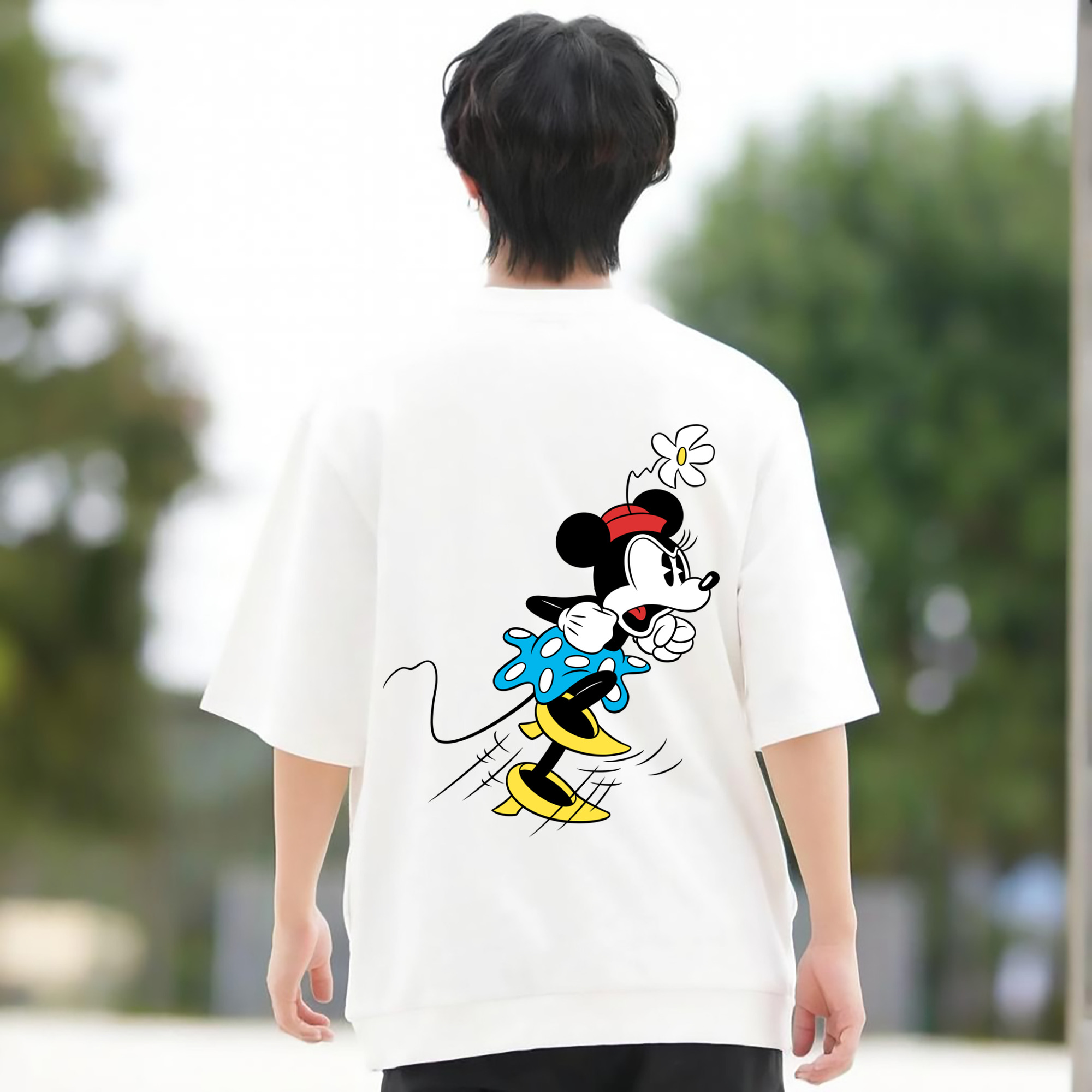ミッキーマウス Mickey Mouse 綿100％ メンズ半袖Tシャツ（バックプリント） 通気性